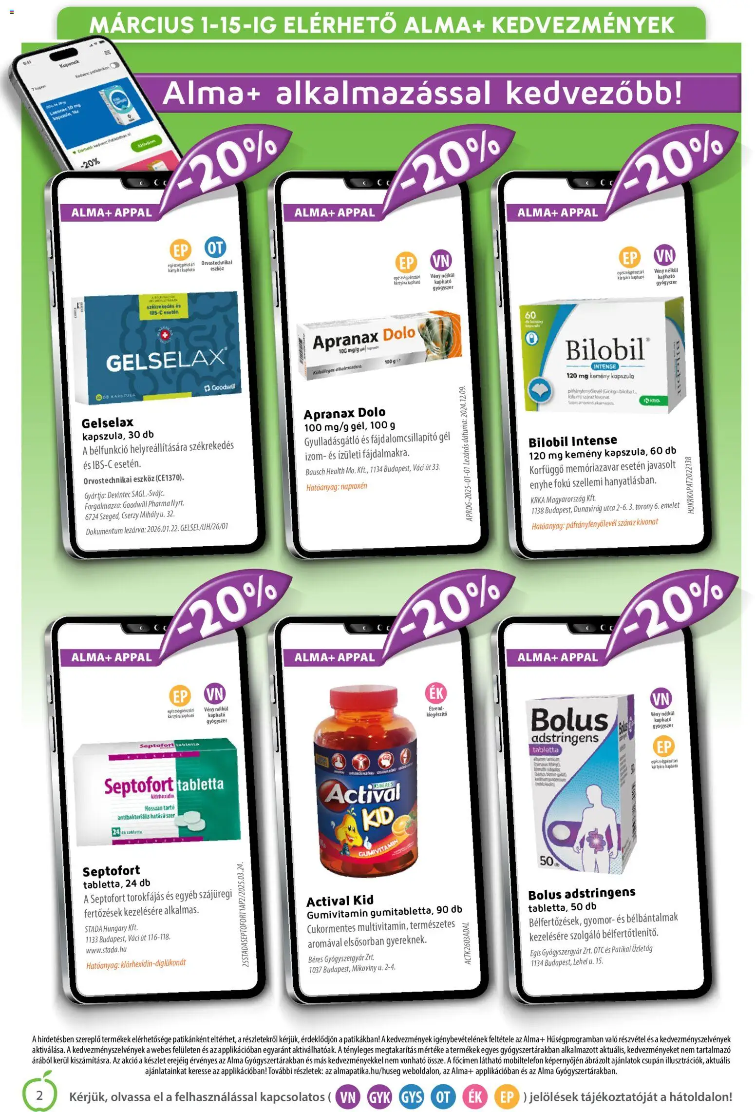 Alma Gyógyszertárak akciós ujság - amely érvényes a következő dátumtól: 01.03.2026 | Oldal: 2 | Termékek: Ginkgo biloba, Alma