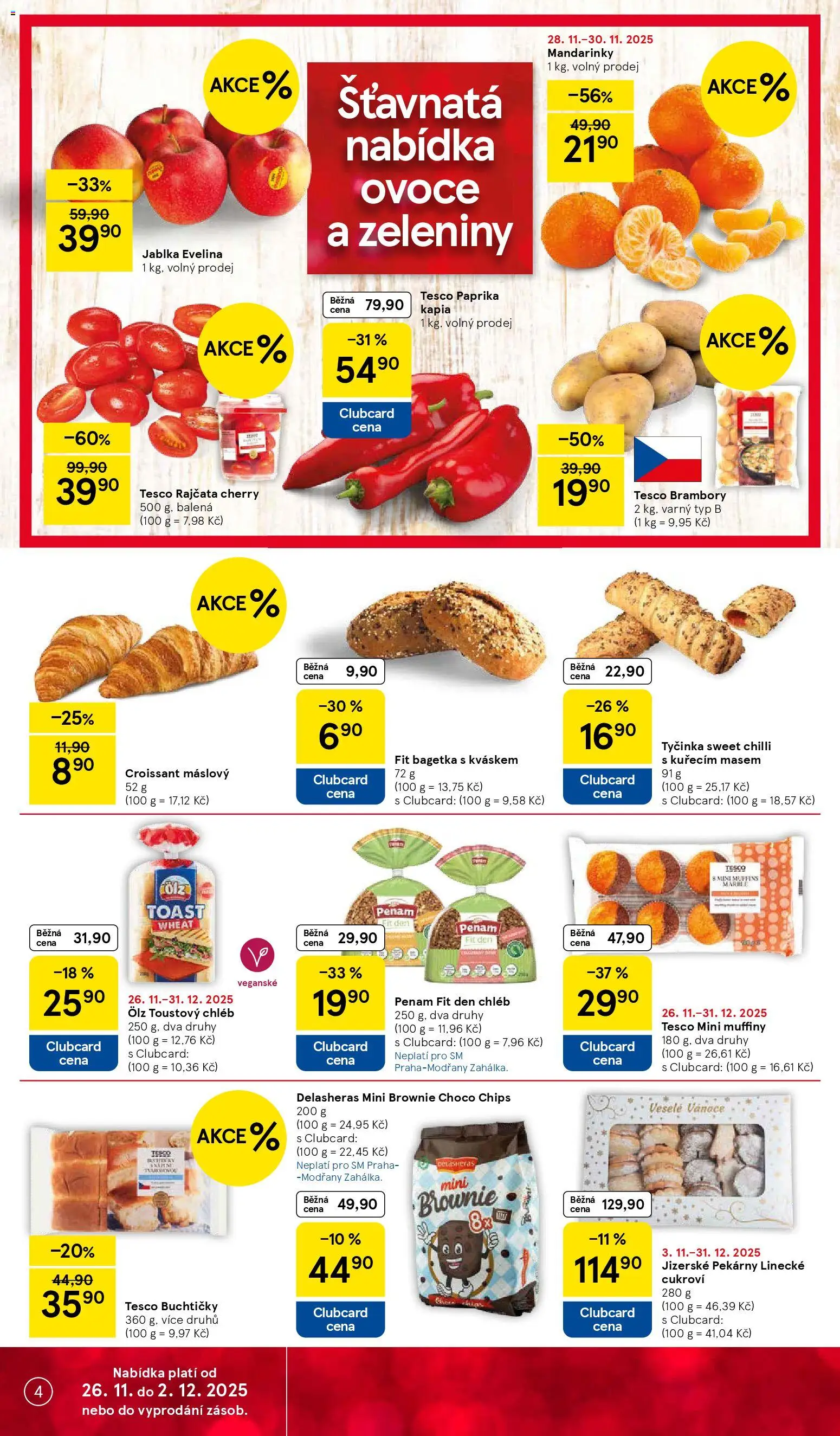 Tesco Black Friday od 26.11.2025 | Strana: 4 | Produkty: Chléb, Brownie, Croissant, Toustový chléb