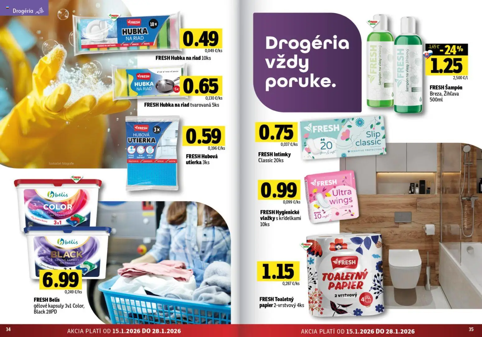 Nové Fresh akcie – leták je platný od 15.01.2026 | Strana: 18 | Produkty: Hubka, Šampón