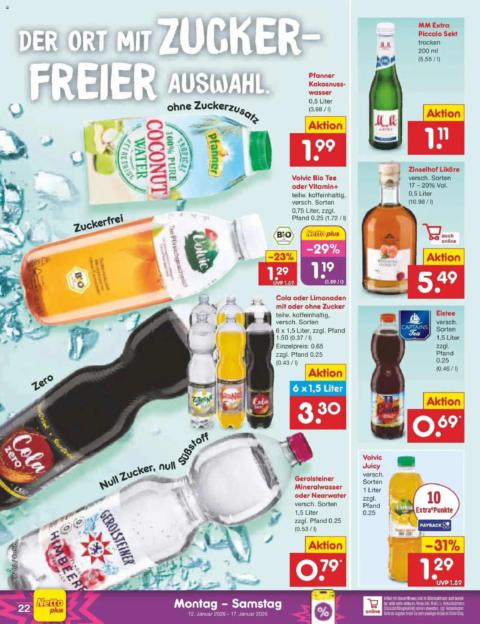 Netto Marken-Discount prospekt Bitterfeld-Wolfen	 – gültig ab 12.01.2026 | Seite: 22 | Produkte: Sekt, Mineralwasser, Zucker, Tee