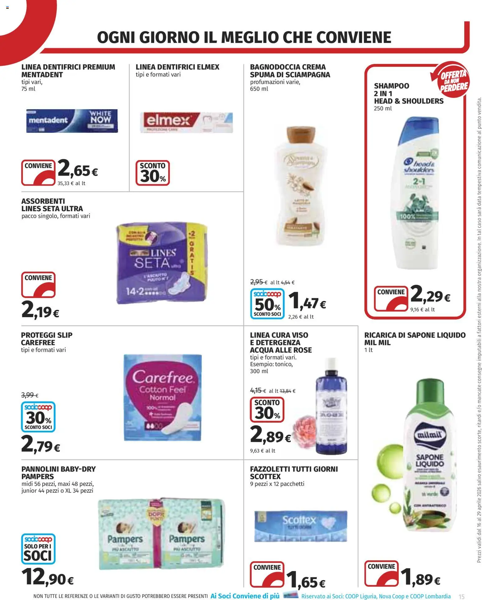 Volantino COOP del 16.04.2026 | Pagina: 15 | Prodotti: Shampoo, Pannolini, Fazzoletti, Data
