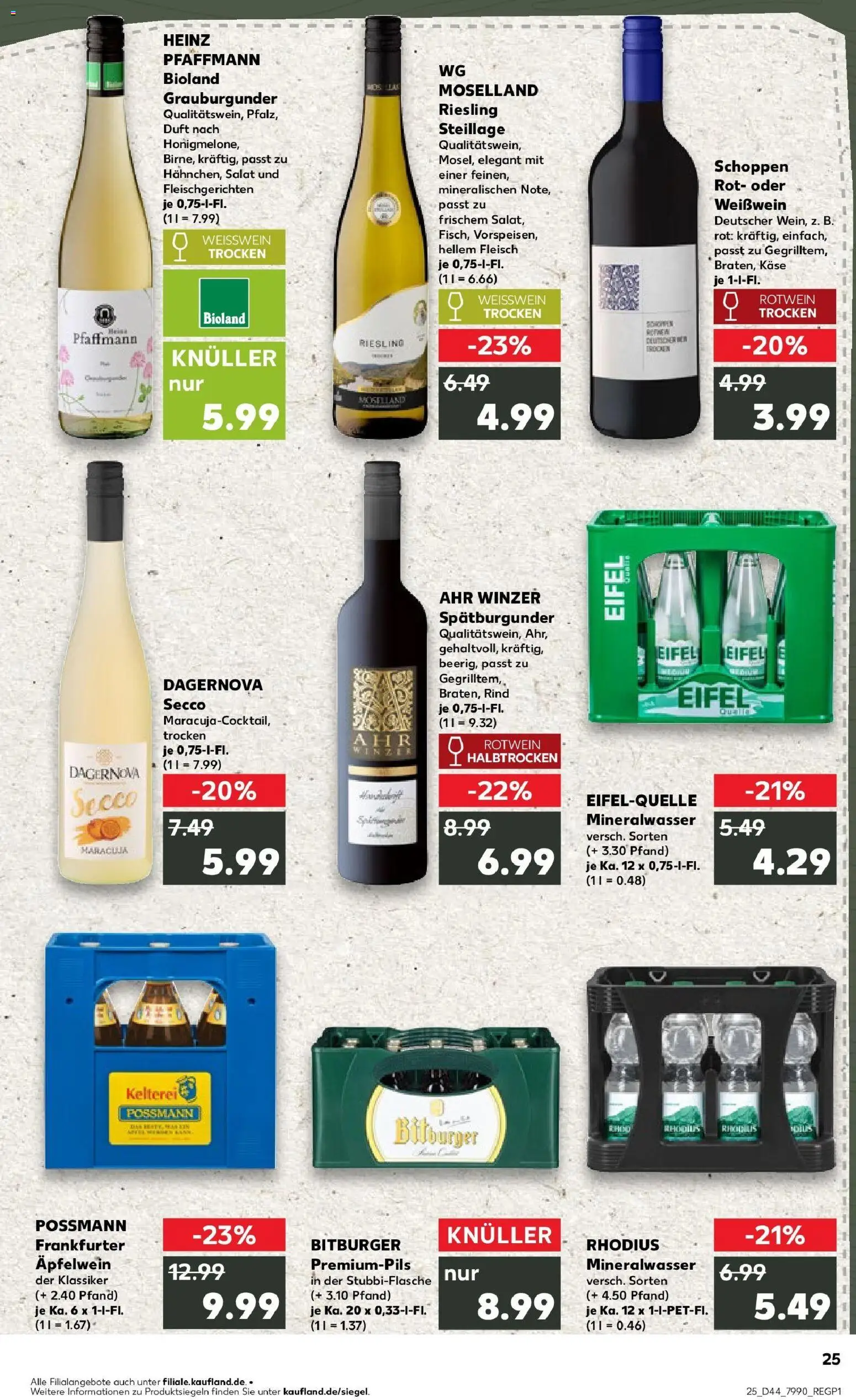 Kaufland prospekt Mayen	 – gültig ab 30.10.2025 | Seite: 25 | Produkte: Weißwein, Mineralwasser, Fleisch, Salat