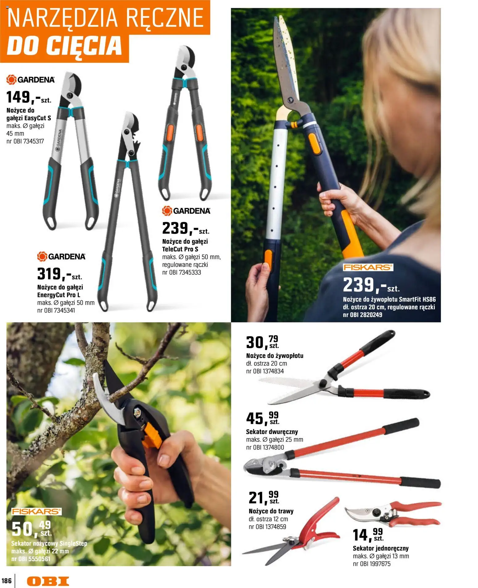 OBI gazetka - Ogród od 11.03.2026 | Strona: 186 | Produkty: Trawy, Sekator, Nożyce do trawy, Nożyce do żywopłotu