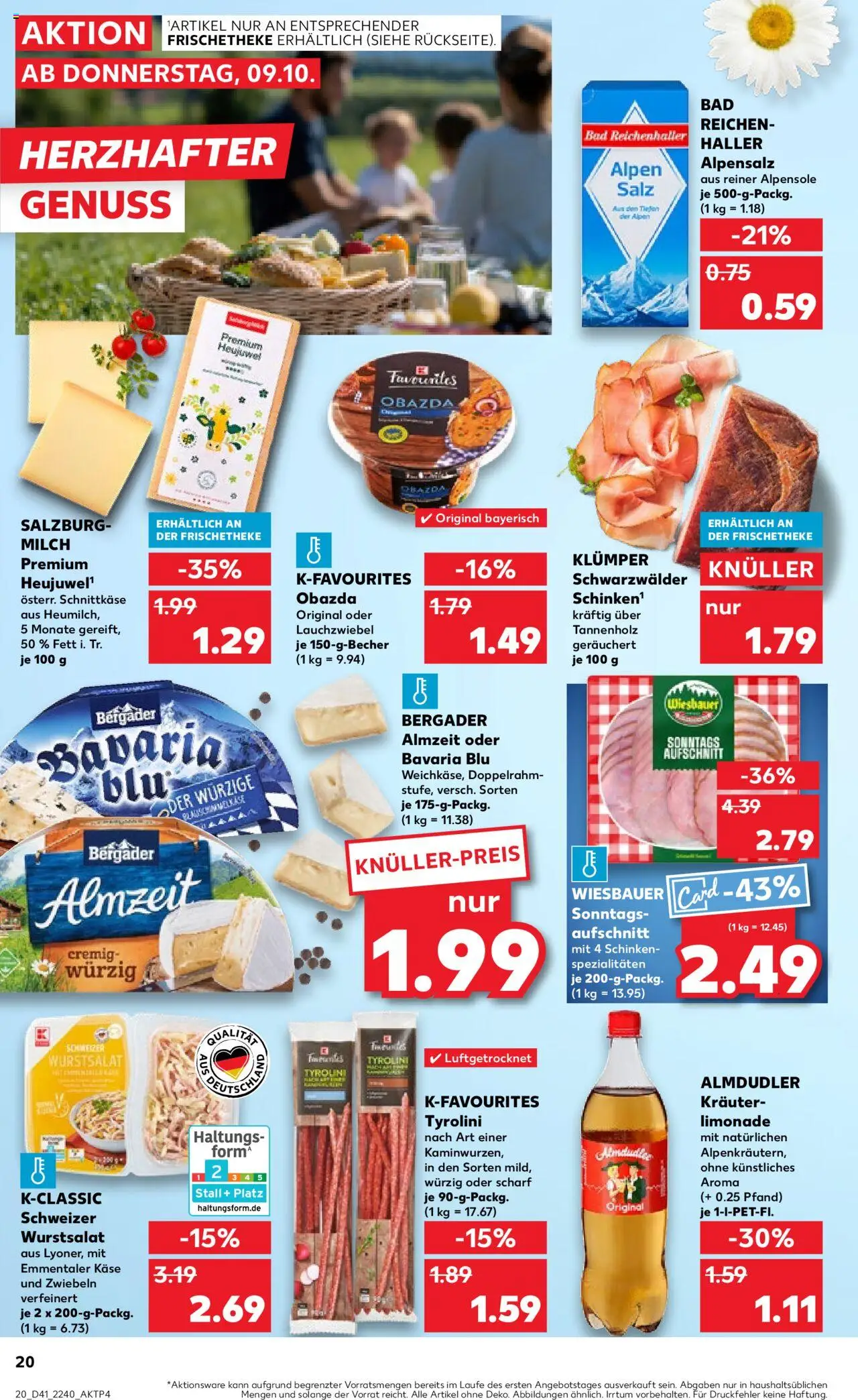 Kaufland prospekt Stuttgart	 – gültig ab 09.10.2025 | Seite: 20 | Produkte: Milch, Zwiebeln, Salz, Schinken