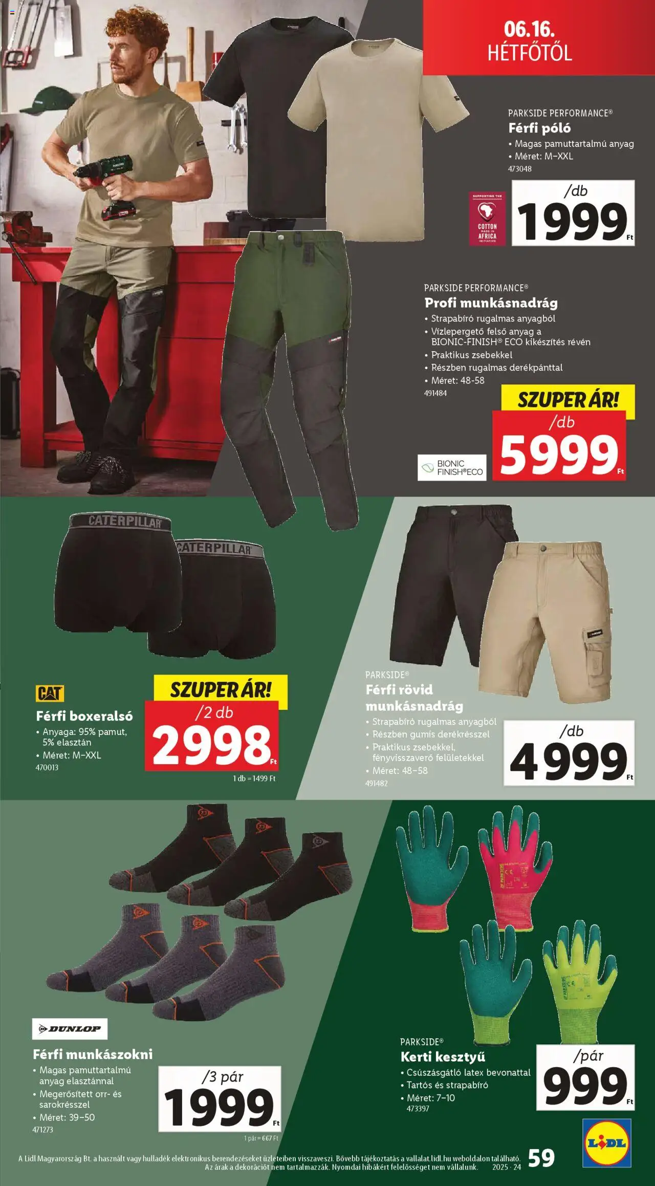 Lidl akciós ujság - amely érvényes a következő dátumtól: 12.06.2025 | Oldal: 59 | Termékek: Parkside, Kesztyű, Boxeralsó, Munkásnadrág