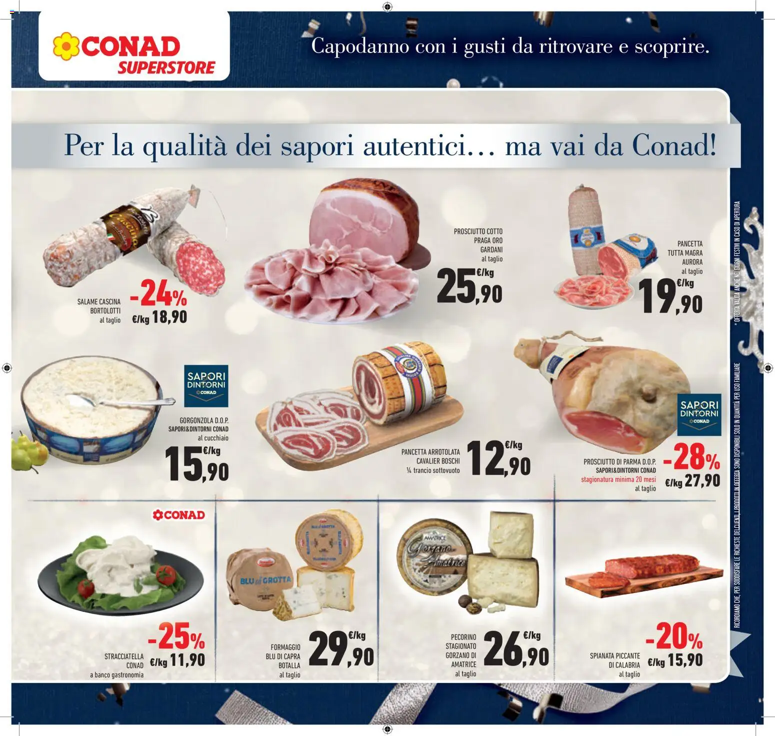 Volantino Conad del 27.12.2025 | Pagina: 13 | Prodotti: Prosciutto di Parma, Salame, Pancetta, Pecorino