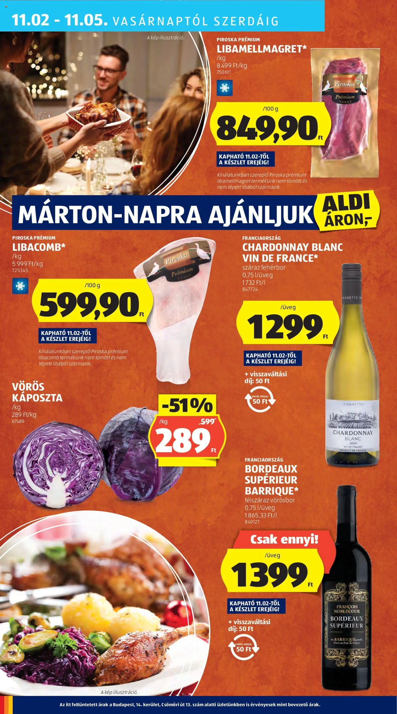 Aldi akciós ujság - amely érvényes a következő dátumtól: 30.10.2025 | Oldal: 40 | Termékek: Káposzta, Libacomb, Fehérbor, Vörösbor