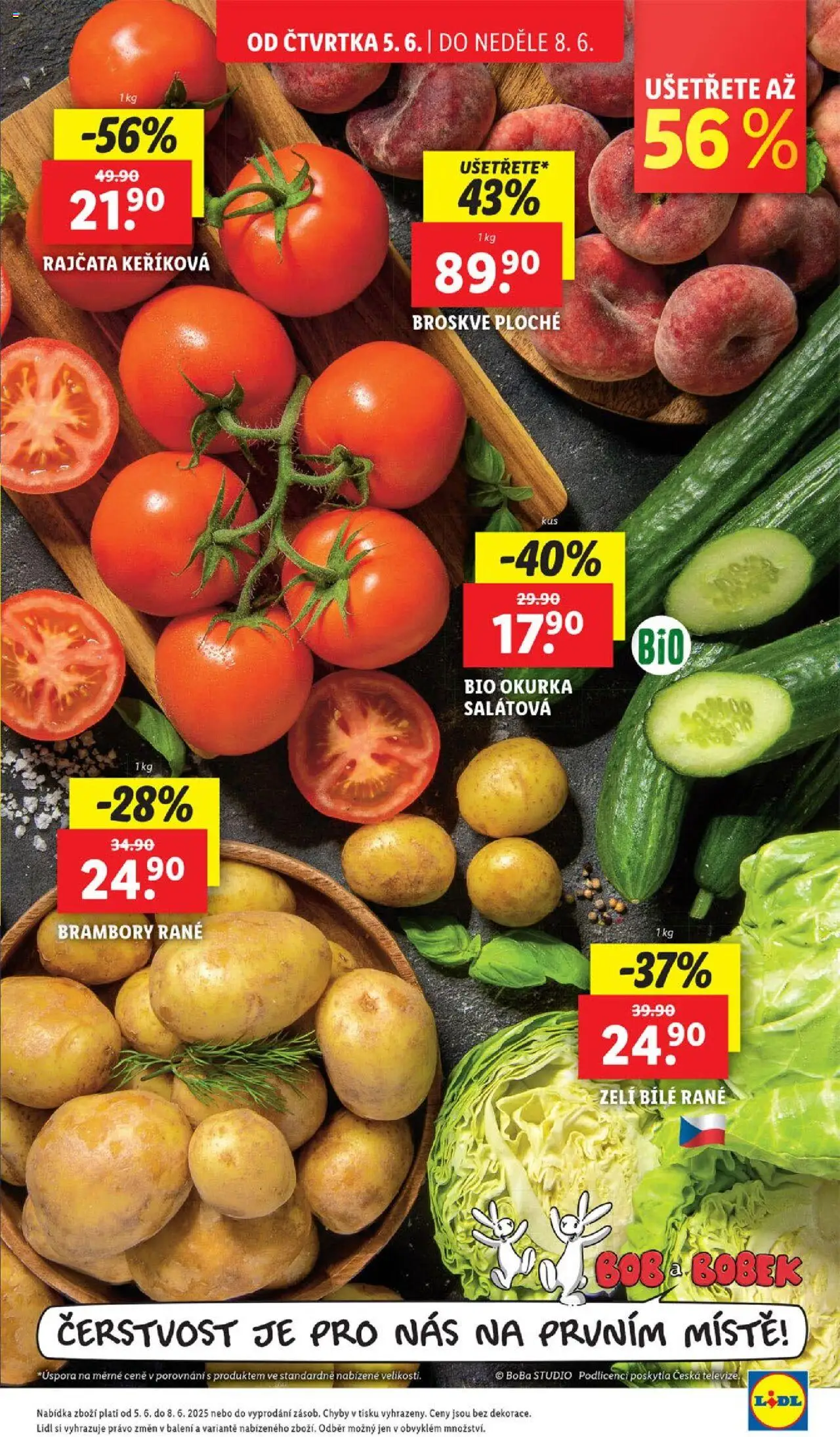 Lidl leták od 05.06.2025 | Strana: 9 | Produkty: Zelí, Broskve, Televize, Okurka