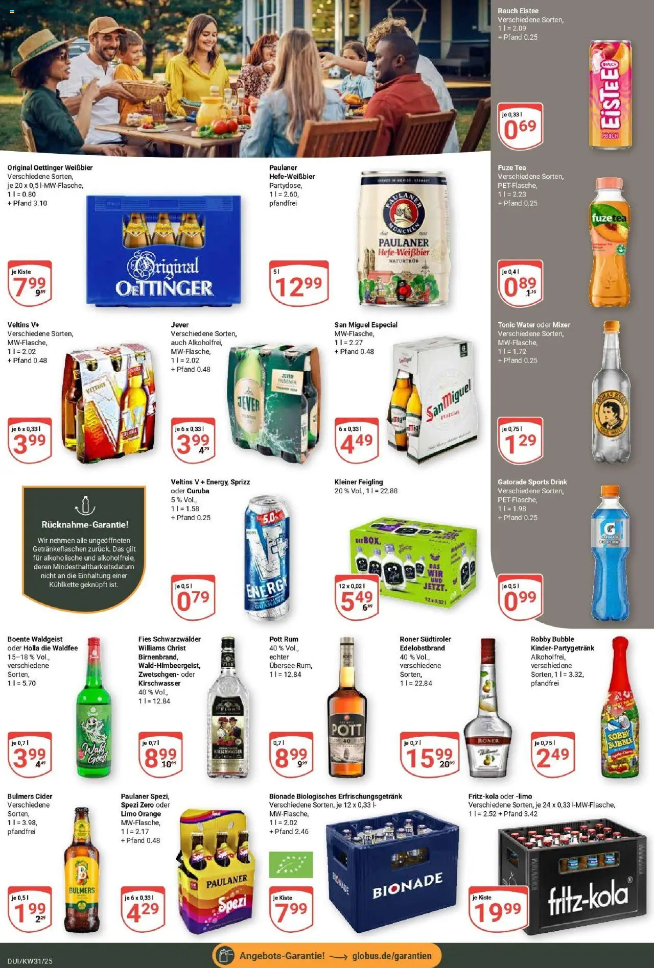 Globus prospekt Duisburg	 - gültig ab dem 28.07.2025 | Seite: 16 | Produkte: Fuze tea, Rum, Oettinger, Veltins