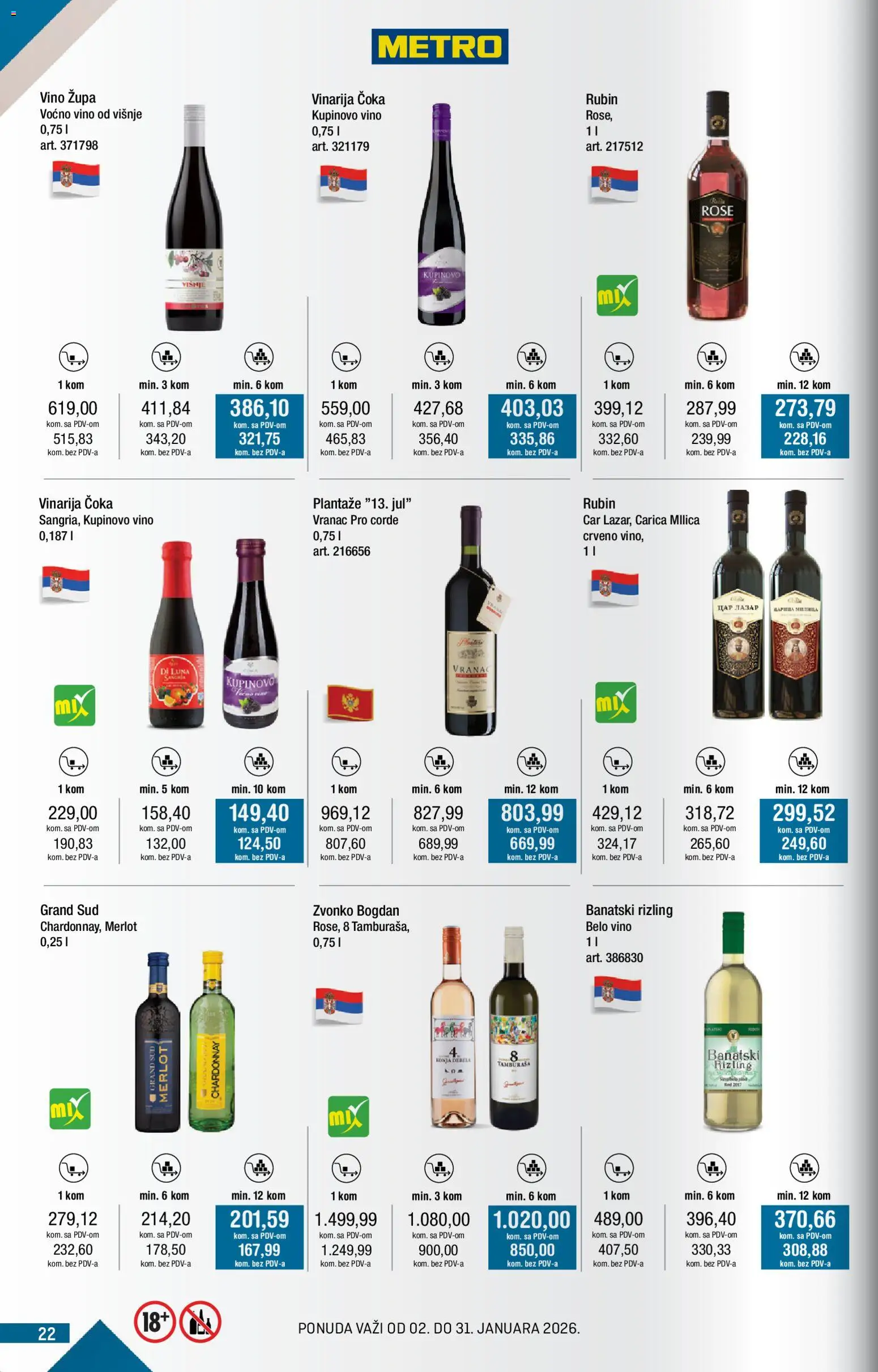 Metro katalog - važi od 02.01.2026 | Strana: 22 | Proizvode: Chardonnay, Vranac, Belo vino, Vino