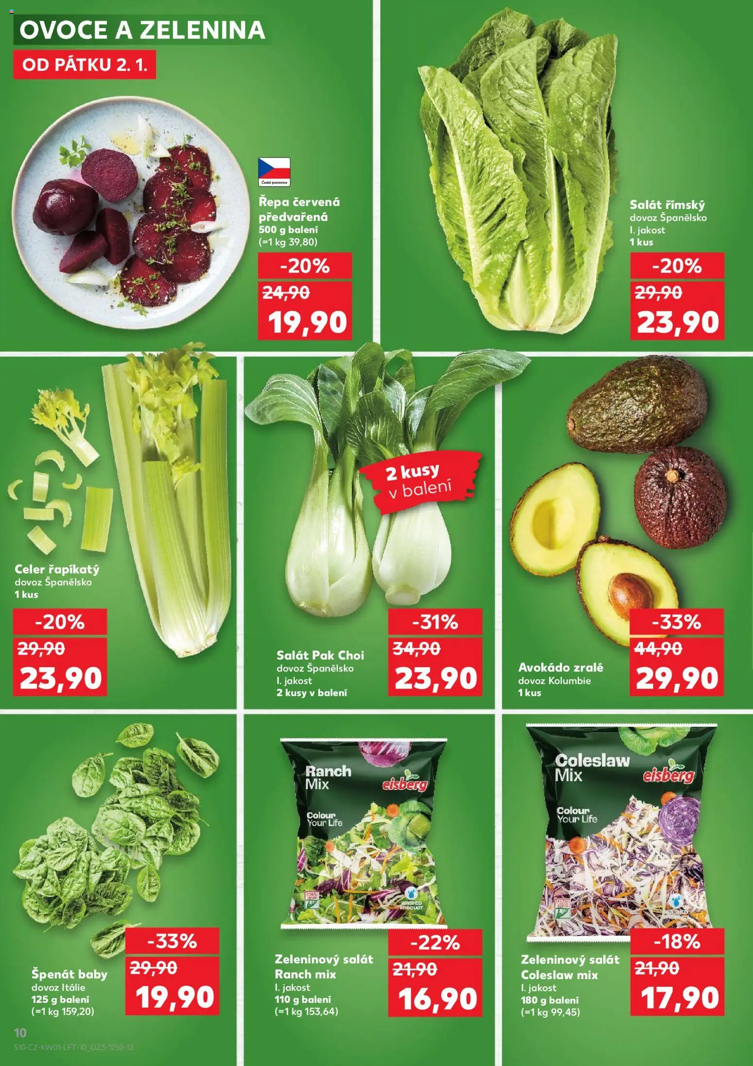Kaufland leták - Praha 8 od 02.01.2026 | Strana: 10 | Produkty: Špenát, Zelenina, Pak choi, Avokádo