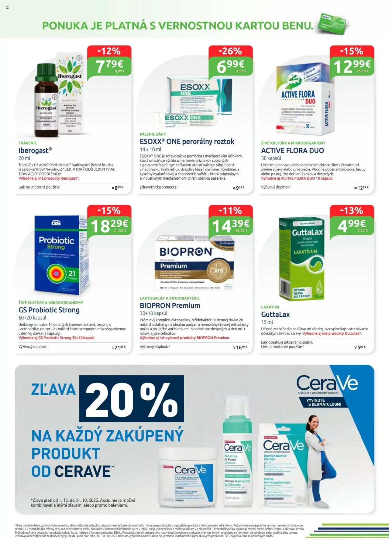 Nové BENU Lekáreň akcie – leták je platný od 01.10.2025 | Strana: 6 | Produkty: CeraVe, Flora