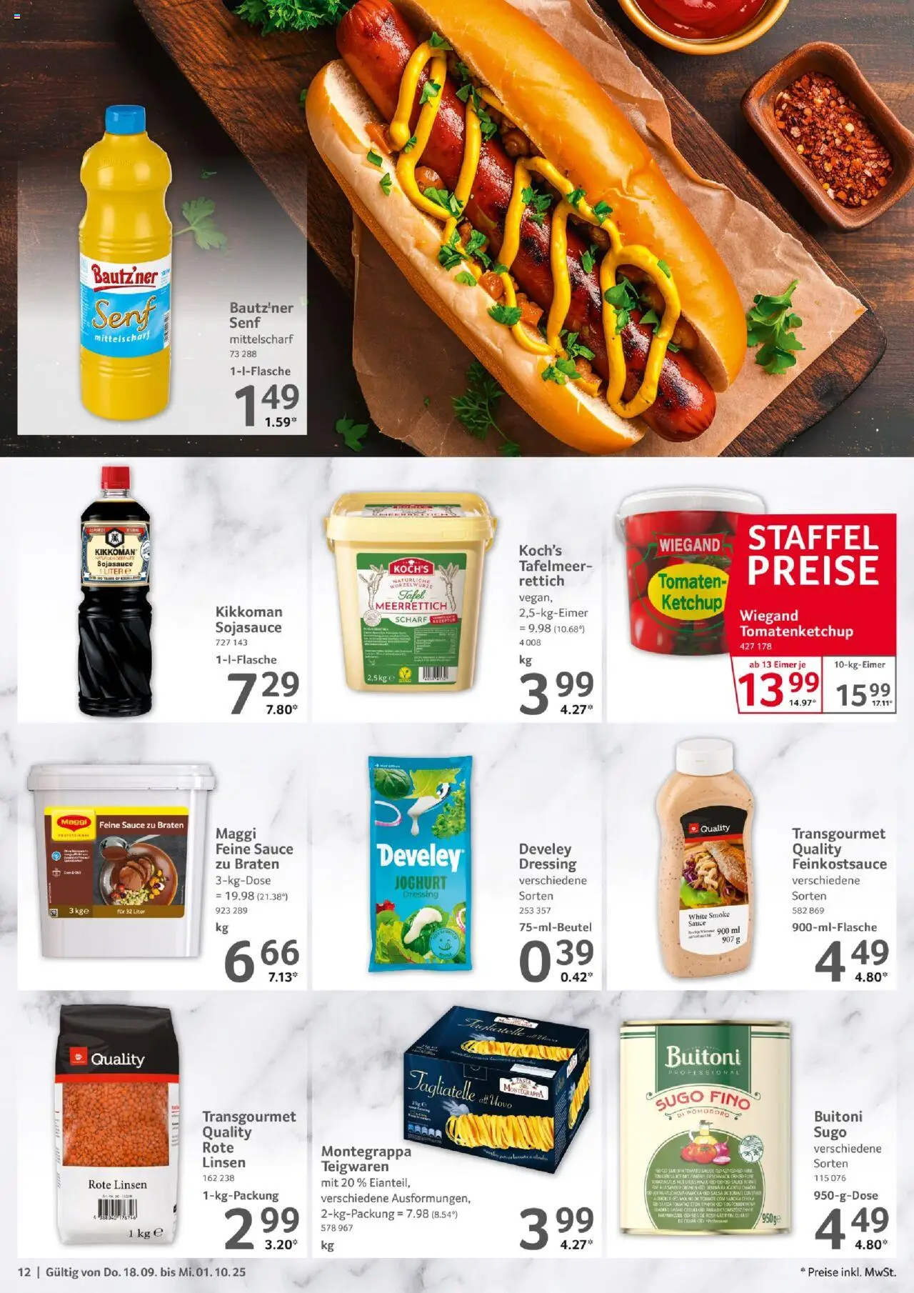 Selgros Gastronomie – gültig ab 18.09.2025 | Seite: 12 | Produkte: Maggi, Dressing, Tomaten, Ketchup