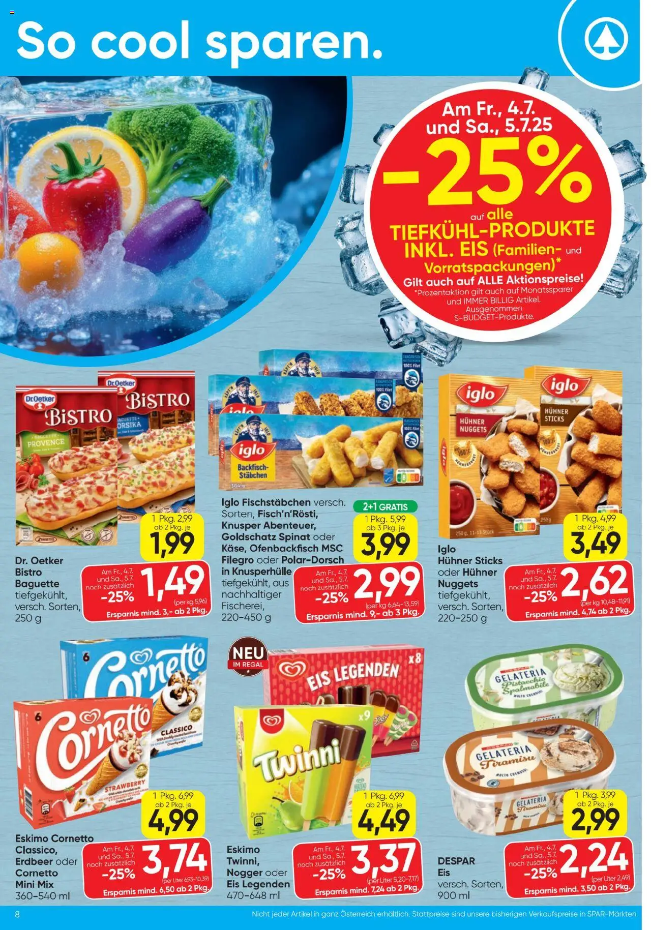 Spar Flugblatt gültig ab 03.07.2025 | Seite: 8 | Produkte: Eis, Jääkaappipakastin, Regal