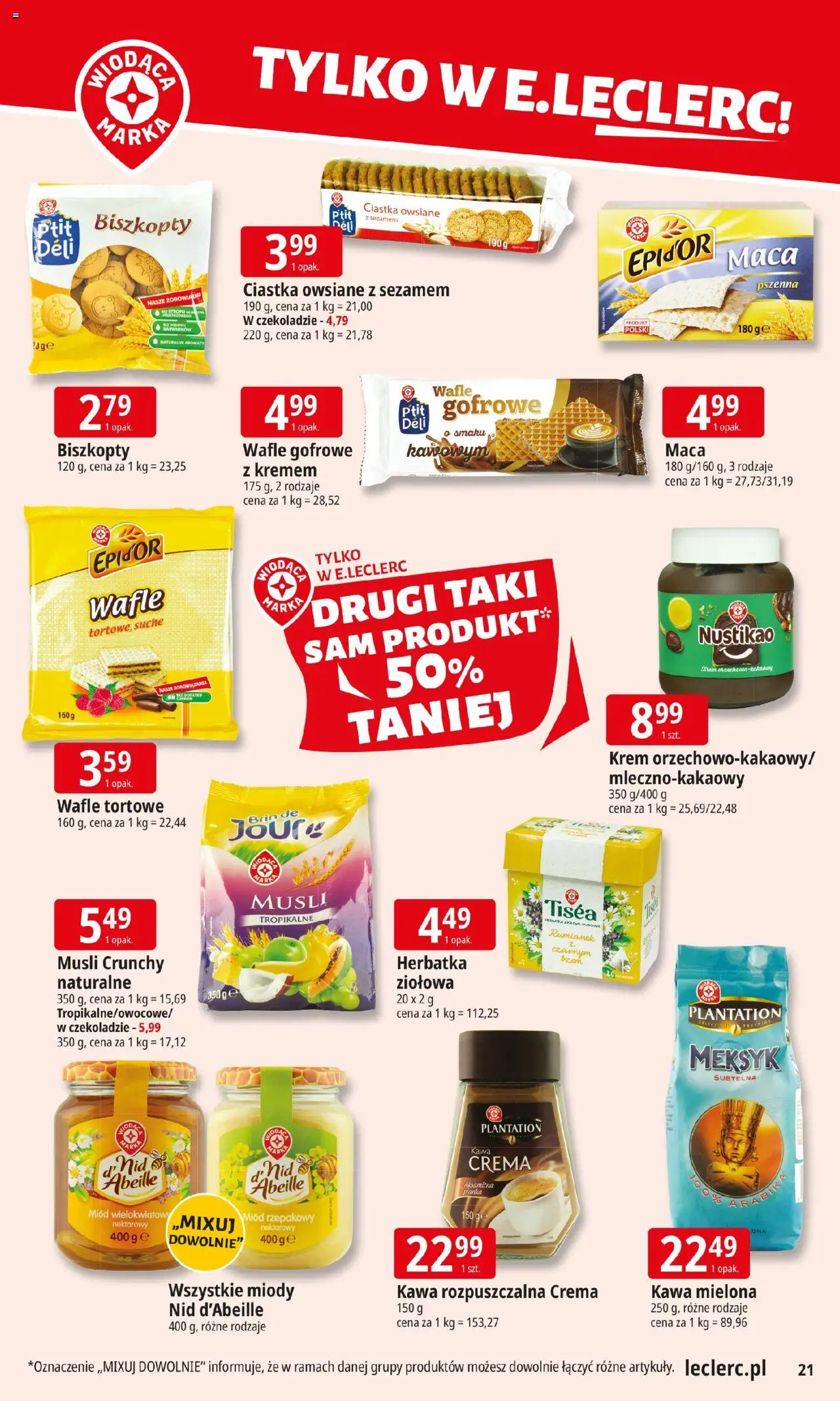 E.Leclerc Gazetka - Warszawa Ursynów od 08.09.2025 | Strona: 21 | Produkty: Miód, Wafle, Kawa rozpuszczalna, Musli