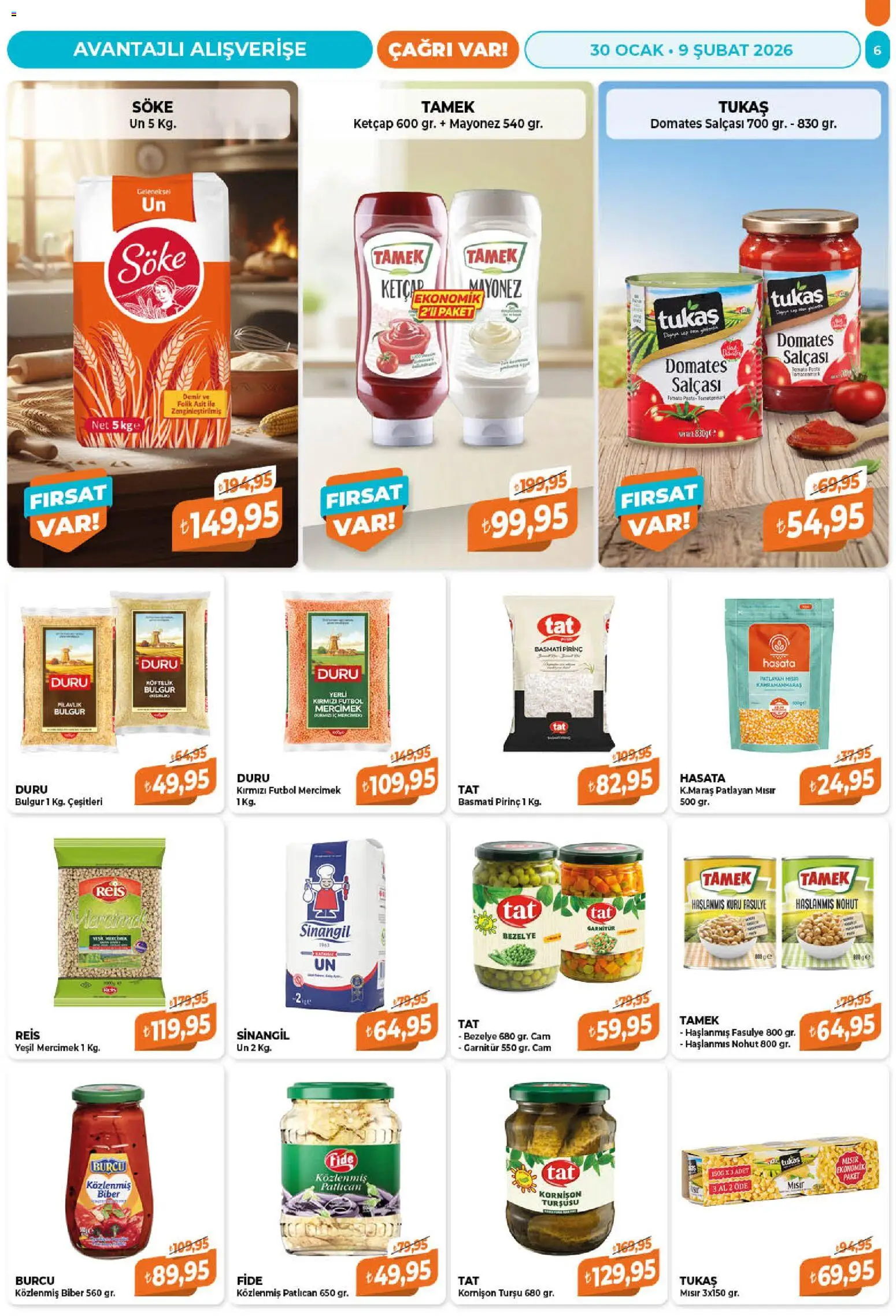 Çağrı Market Katalog - 30.01.2026 tarihinden itibaren geçerlidir | Sayfa: 6 | Ürünler: Biber, Bezelye, Mısır, Ocak