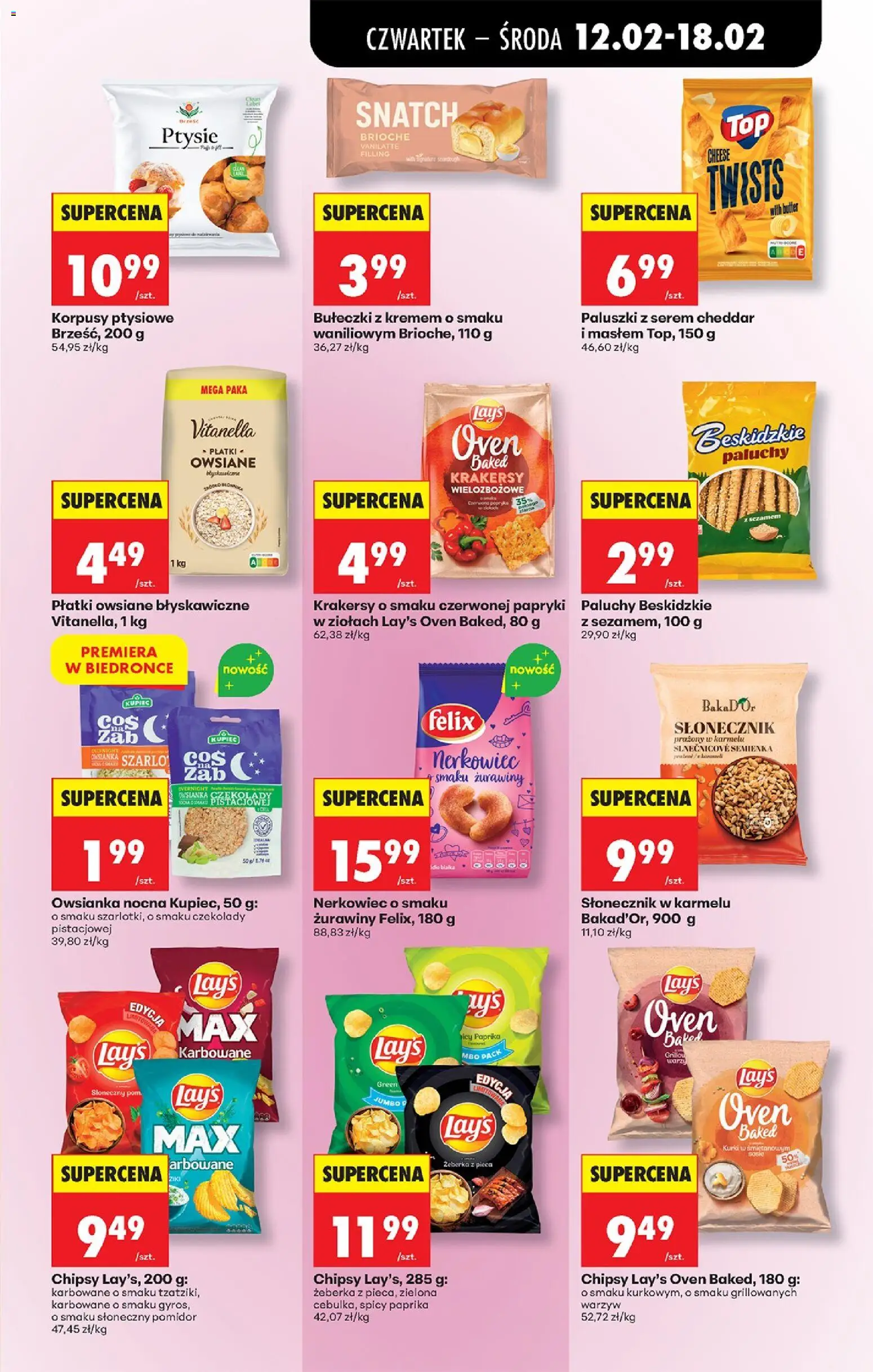 Biedronka gazetka - Oferta w tym tygodniu od 12.02.2026 | Strona: 57 | Produkty: Czekolady, Płatki owsiane, Paluszki, Krakersy