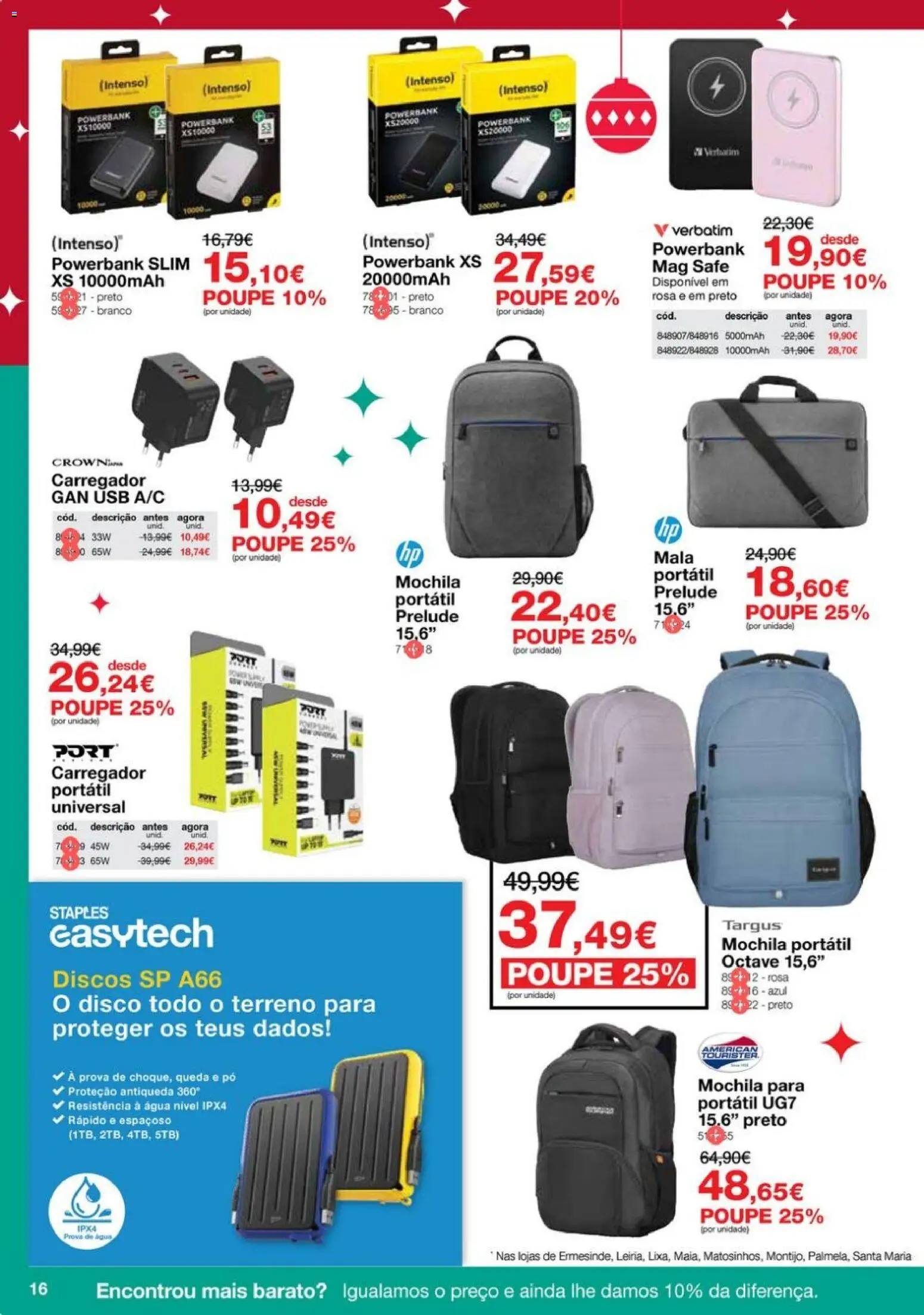Staples - Folheto Natal 2025 │ válido de 03.12.2025 | Página: 16 | Produtos: Agua, Mochila, USB, Pó