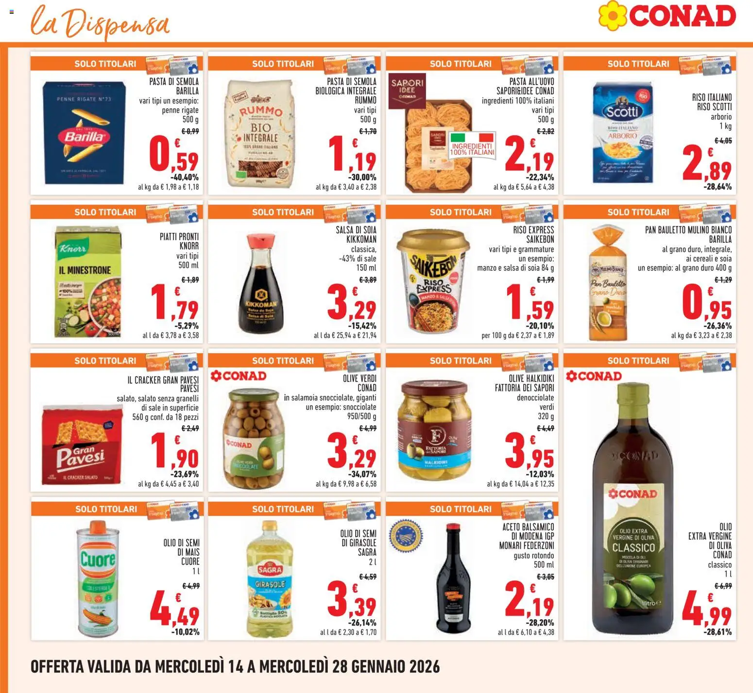 Volantino Conad del 14.01.2026 | Pagina: 14 | Prodotti: Olive, Aceto, Olio extra vergine, Mais