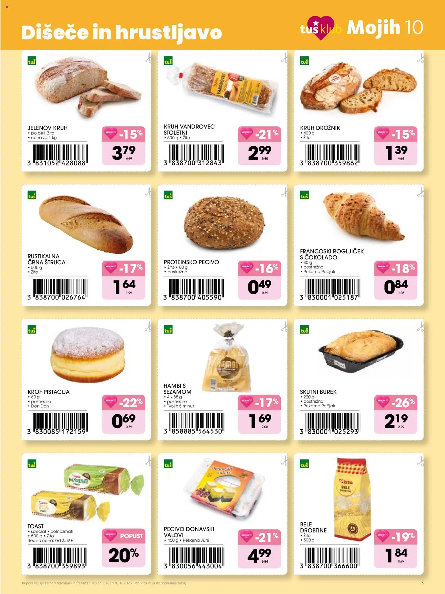 Novi Tuš katalog ponudbe – veljaven od 03.04.2026 | Stran: 3 | Izdelki: Pekarna, Toast, Kruh
