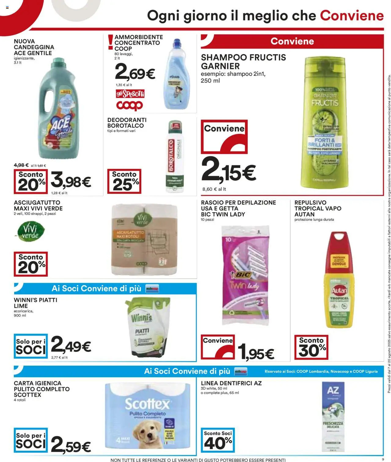 Volantino COOP del 07.08.2025 | Pagina: 9 | Prodotti: Ammorbidente, Candeggina, Lime, Asciugatutto