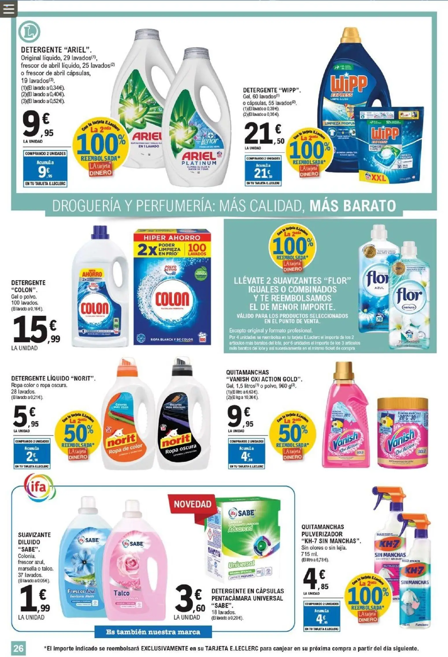 E.Leclerc folleto │ válido desde el 22.04.2026 | Página: 26 | Productos: Detergente, Té, Ropa, Detergente líquido