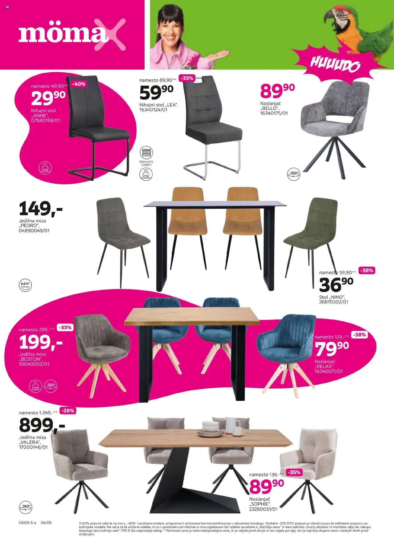 Novi Mömax katalog ponudbe – veljaven od 08.09.2025 | Stran: 4 | Izdelki: Naslanjač, Jedilna miza, Miza, Stol