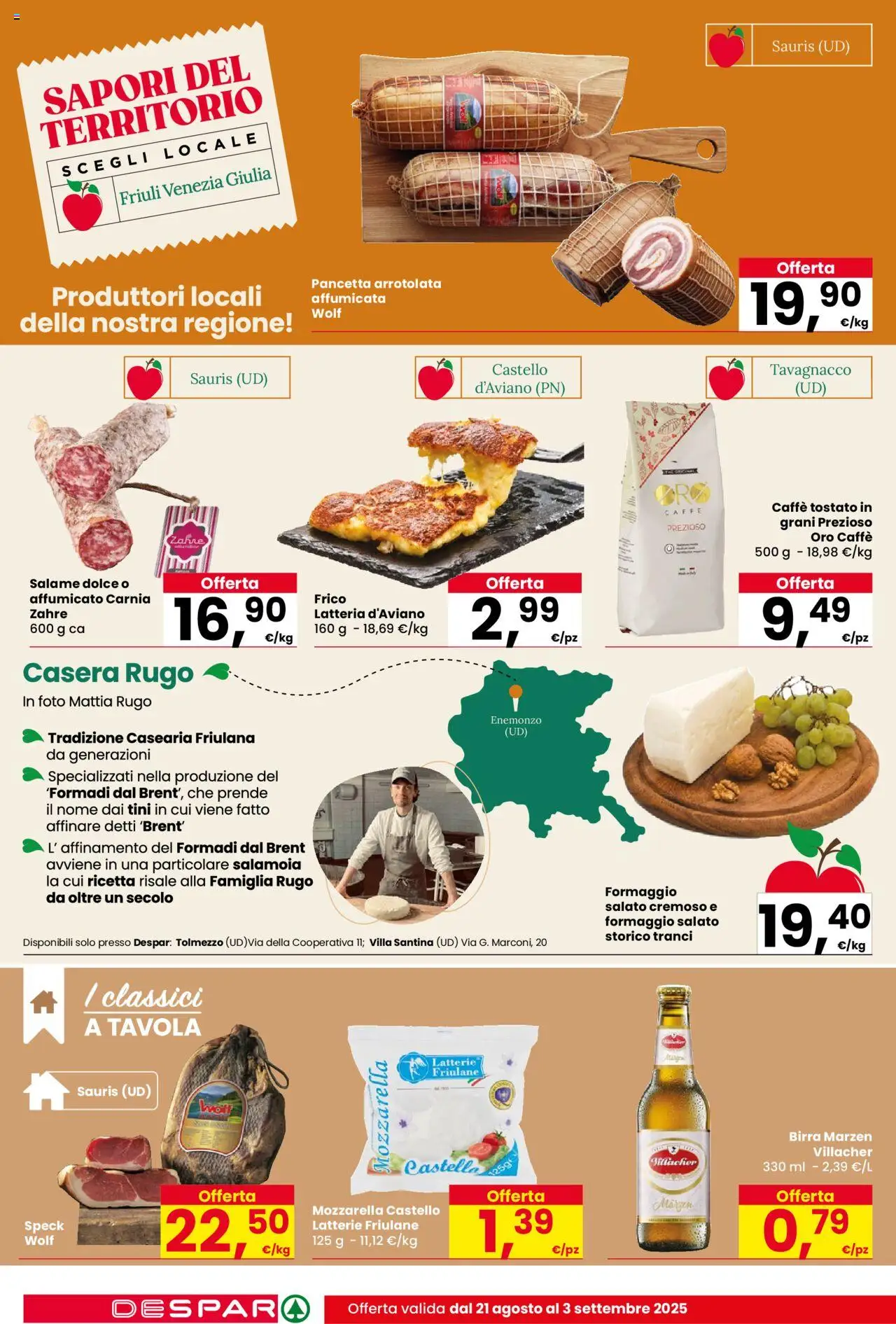 Volantino Eurospar del 21.08.2025 | Pagina: 8 | Prodotti: Caffè, Salame, Birra, Formaggio