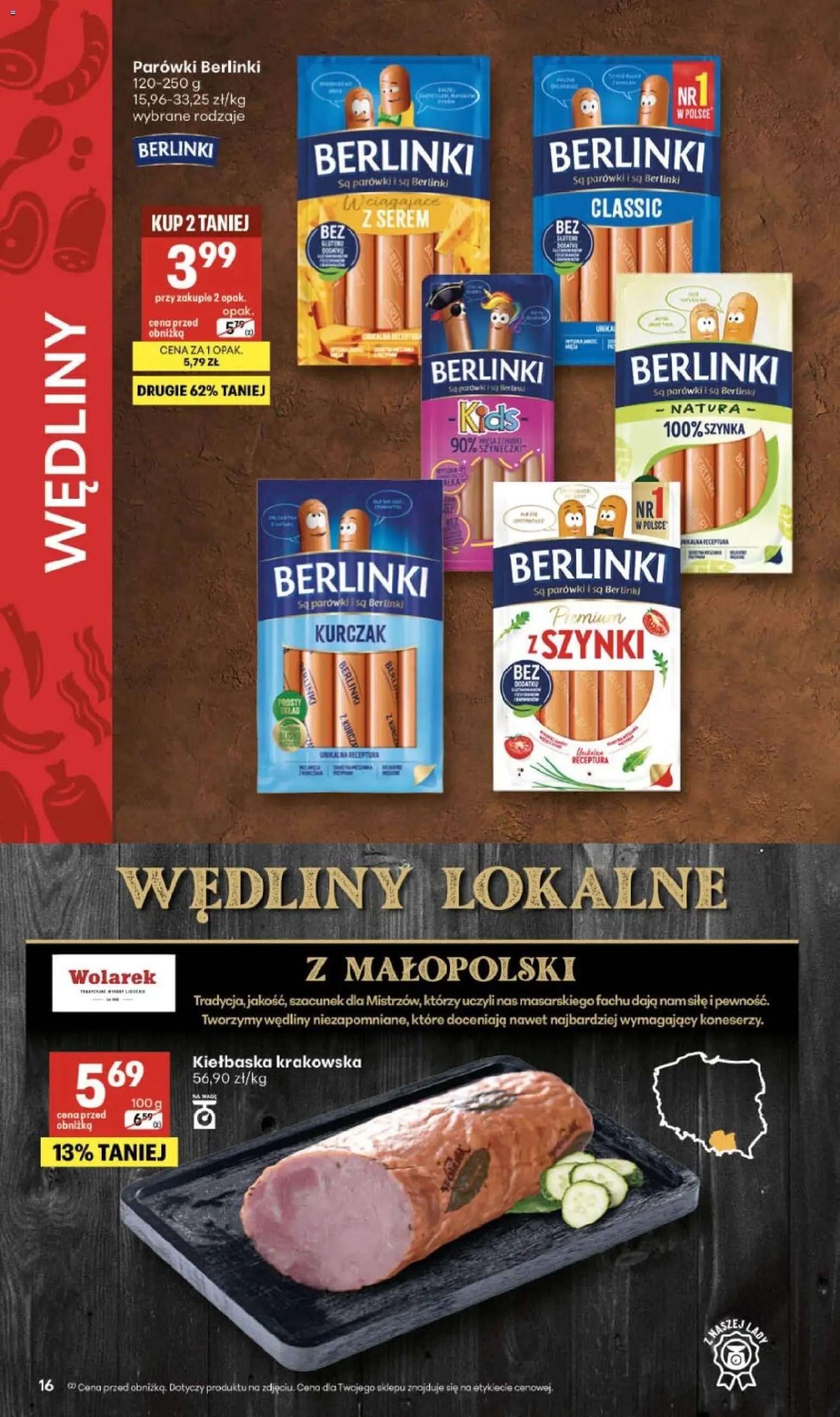 Delikatesy Centrum gazetka od 16.04.2026 | Strona: 16 | Produkty: Parówki berlinki, Kurczak, Szynka, Wędliny