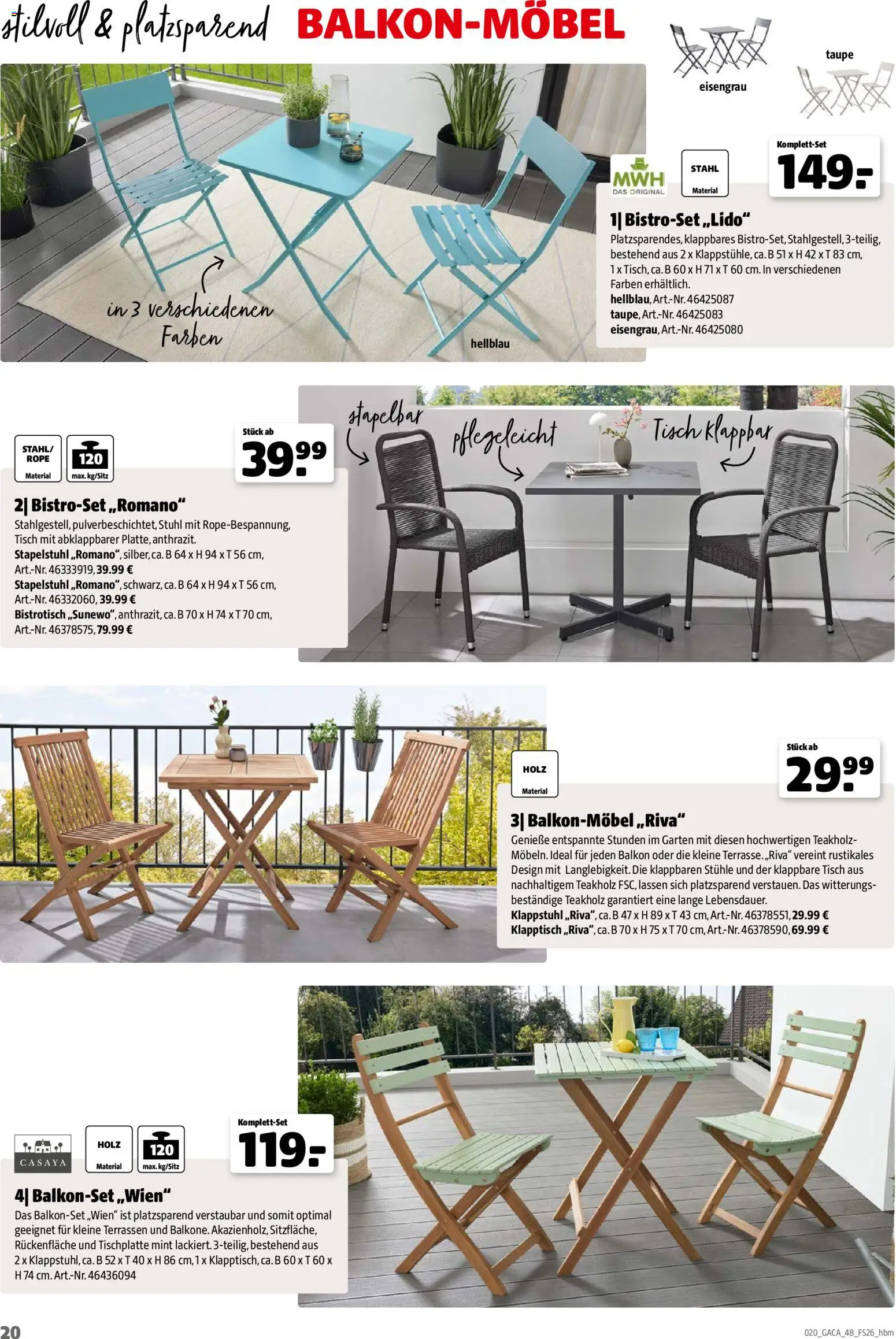 Hagebau Gartenmöbelsortiment – gültig ab 02.03.2026 | Seite: 20 | Produkte: Tisch, Stuhl