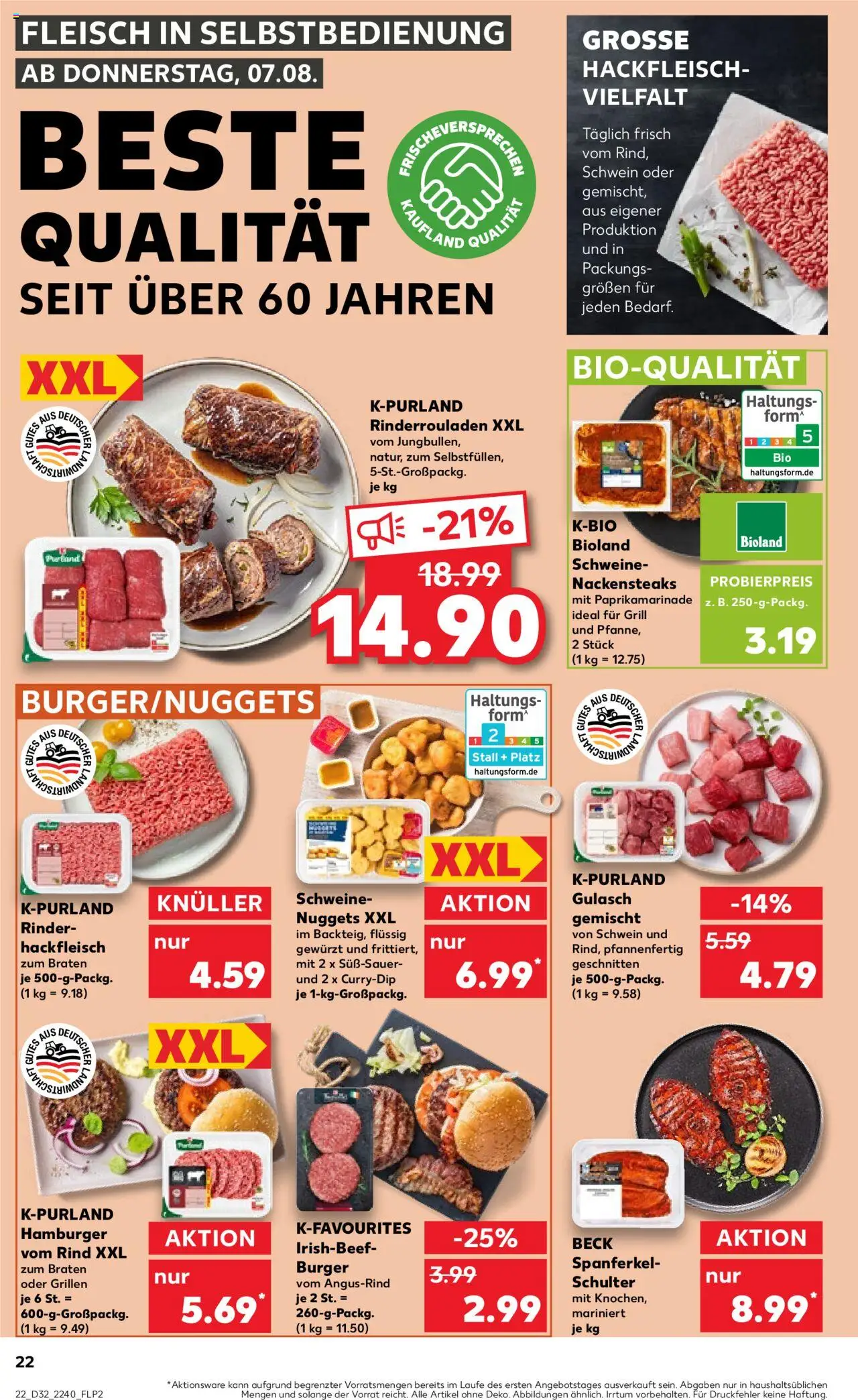 Kaufland prospekt Stuttgart	 - gültig ab dem 07.08.2025 | Seite: 22 | Produkte: Nackensteaks, Grill, Burger, Hackfleisch