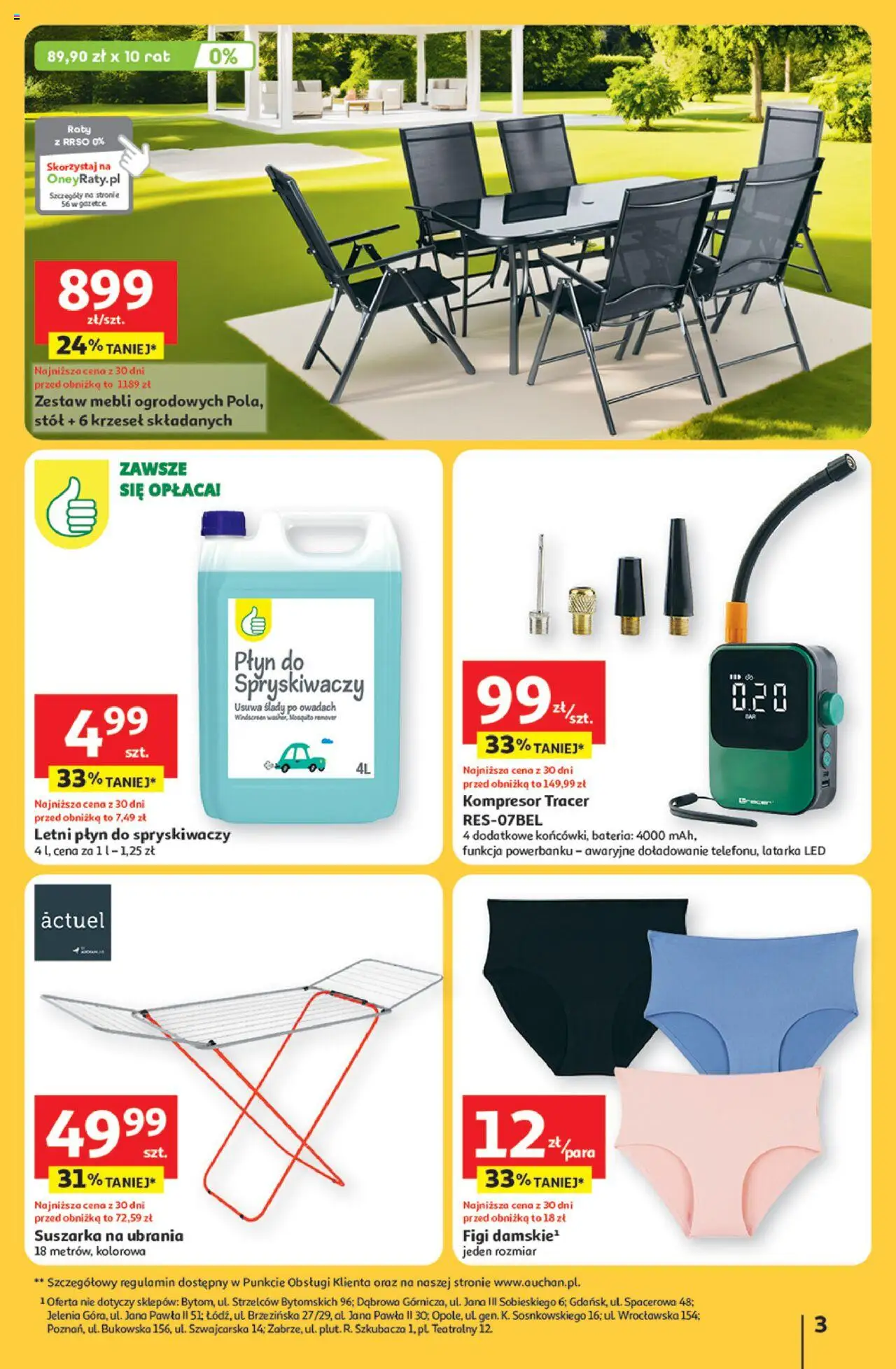 Auchan Gazetka - Jak Pragnę Lata Hipermarket od 20.06.2025 | Strona: 3 | Produkty: Ubrania, Stół, Płyn do spryskiwaczy, Bateria