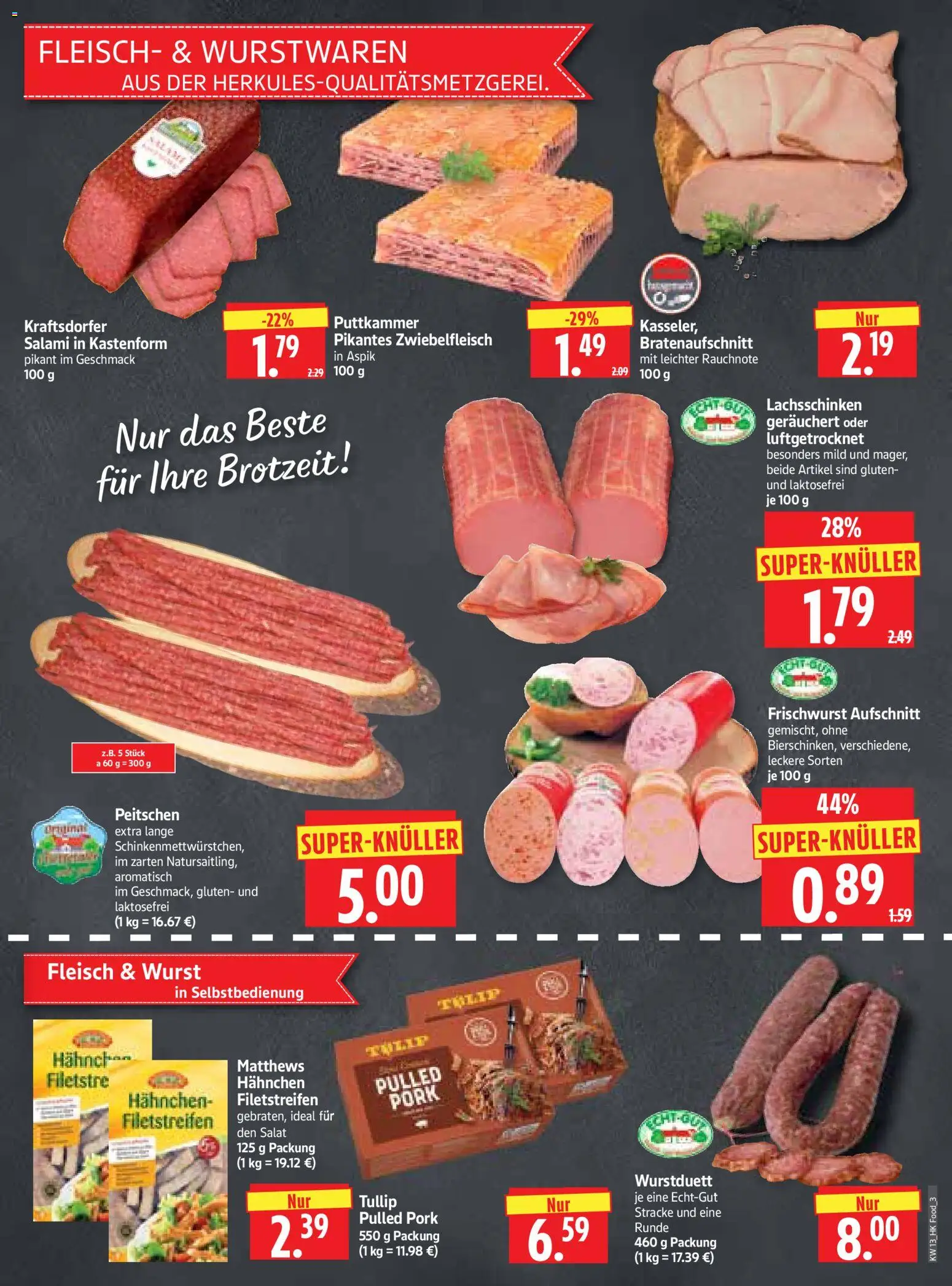HERKULES Prospekt 	 – gültig ab 23.03.2026 | Seite: 3 | Produkte: Hahnchen, Wurst, Salami, Salat