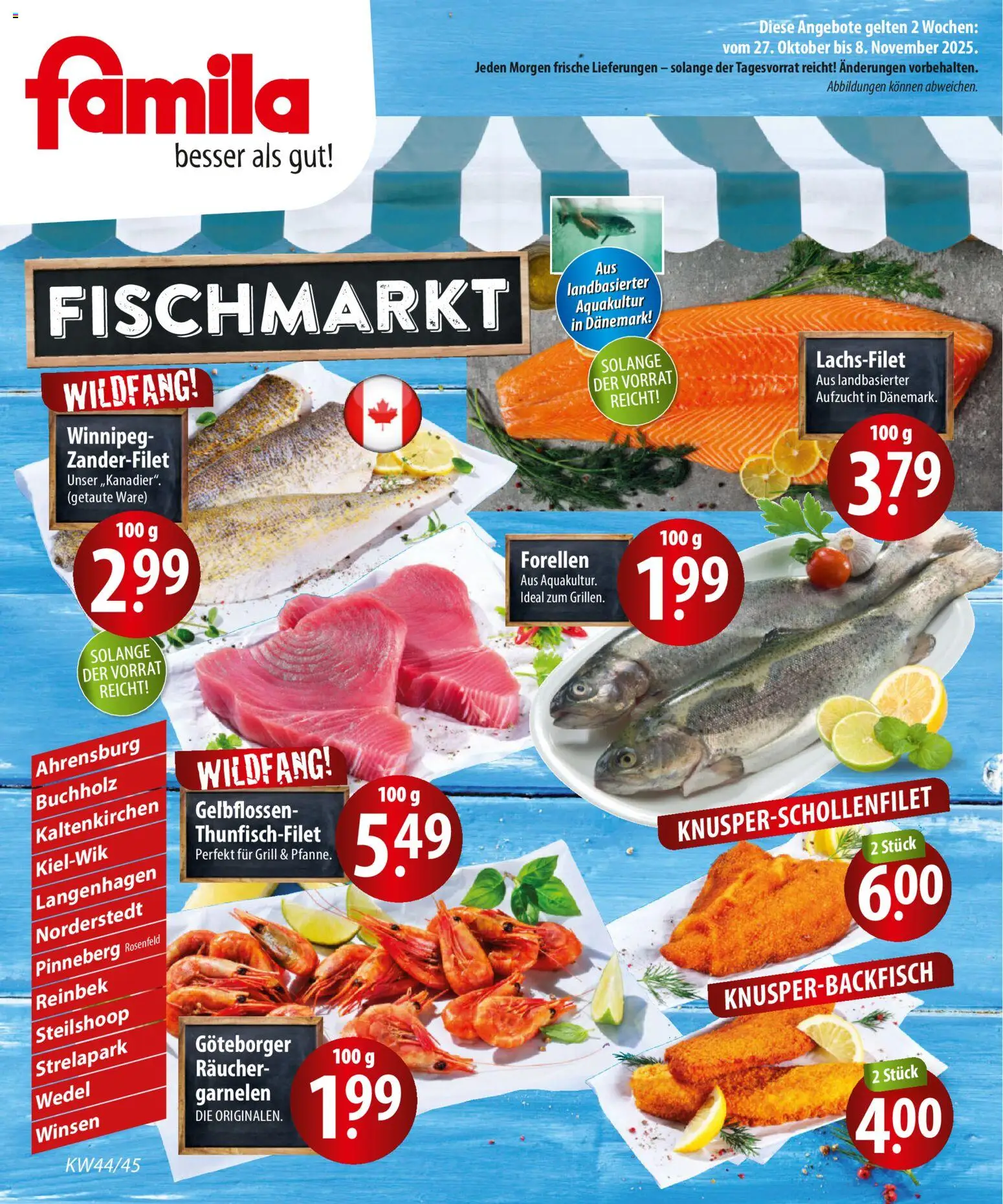 Famila Fischmarkt – gültig ab 27.10.2025 | Seite: 1 | Produkte: Grill, Garnelen