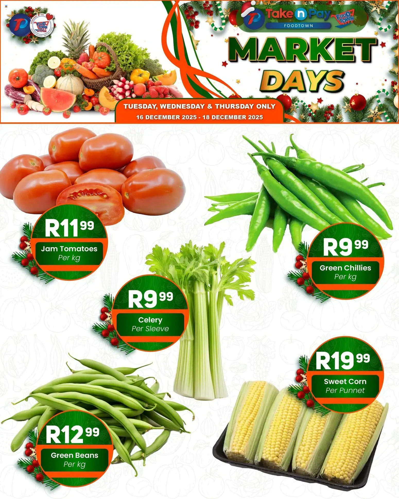 New Take n Pay catalogue – valid from 16.12.2025 | Page: 1 | Products: Corn, Beans, Jam, Tomatoes