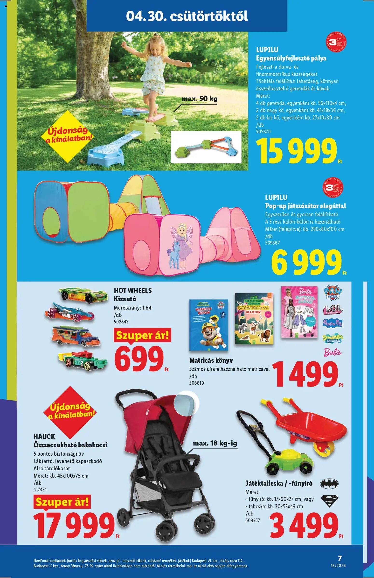 Lidl akciós ujság - amely érvényes a következő dátumtól: 30.04.2026 | Oldal: 7 | Termékek: Öv, Játékok, Fűnyíró, Babakocsi
