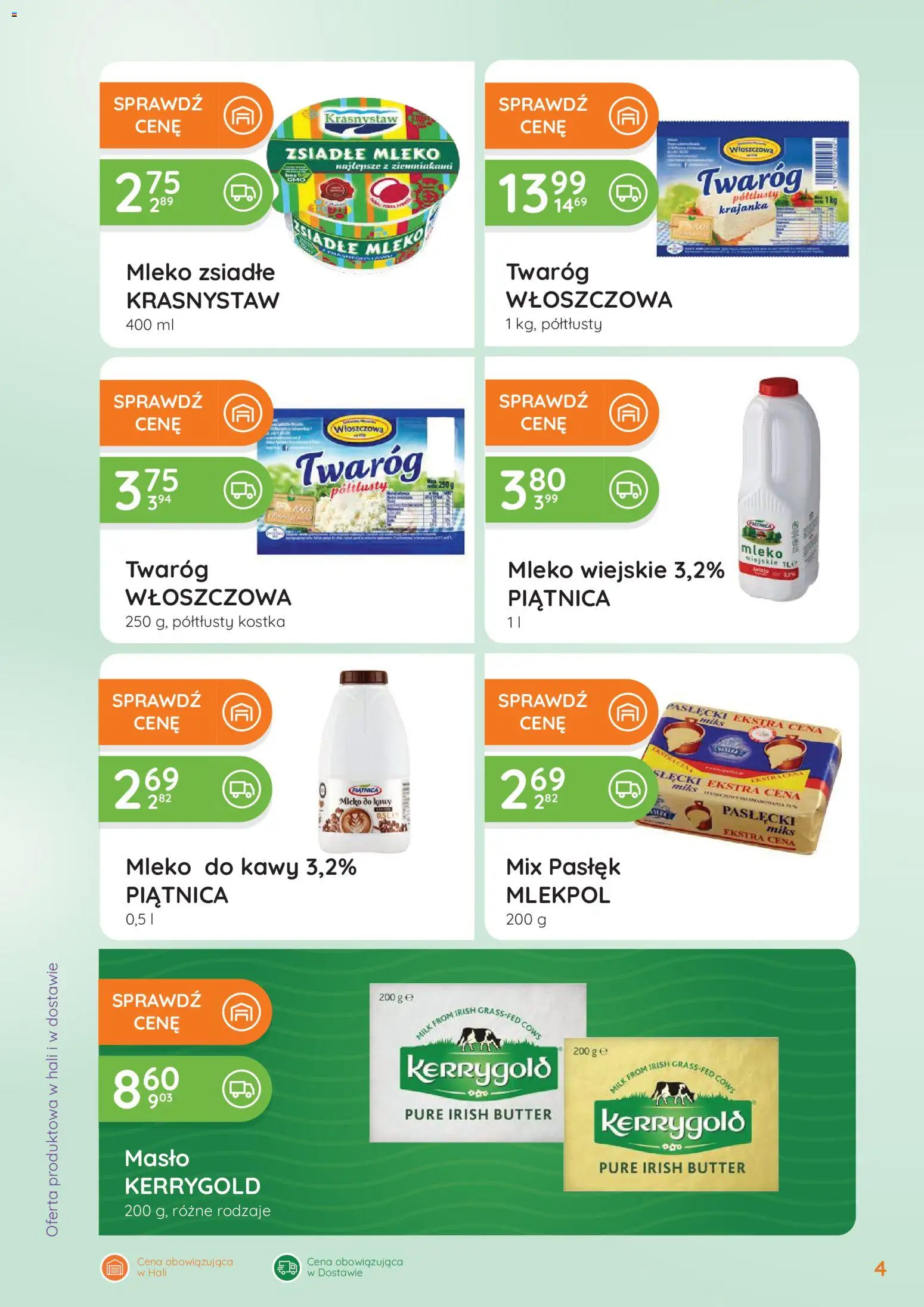 Eurocash gazetka - Oferta Handlowa od 06.04.2026 | Strona: 4 | Produkty: Twaróg półtłusty, Mleko, Twaróg, Mleko do kawy