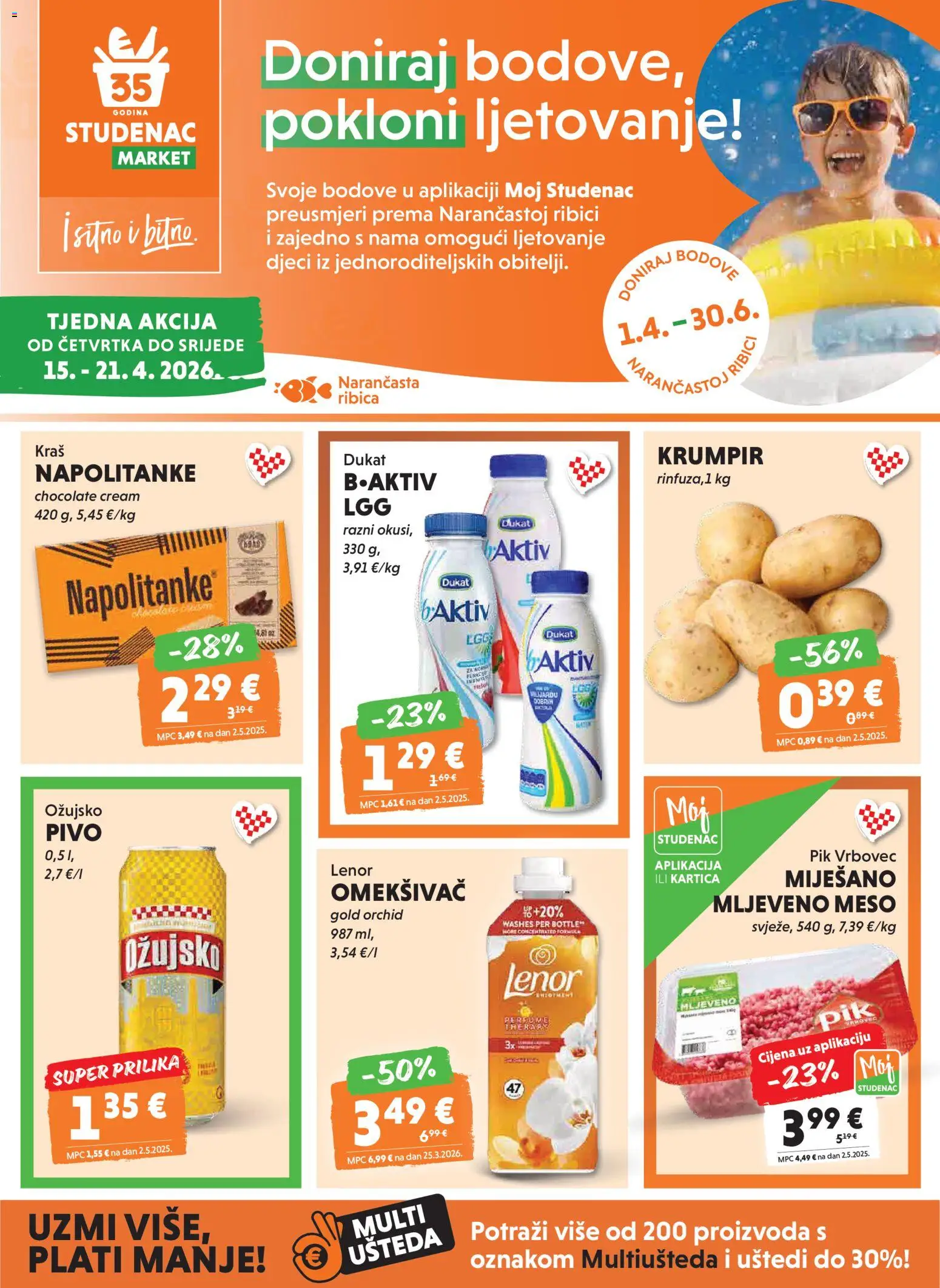 Studenac katalog | vrijedi od 15.04.2026 | Stranica: 1 | Proizvodi: Pivo, Ožujsko, Krumpir, Lenor