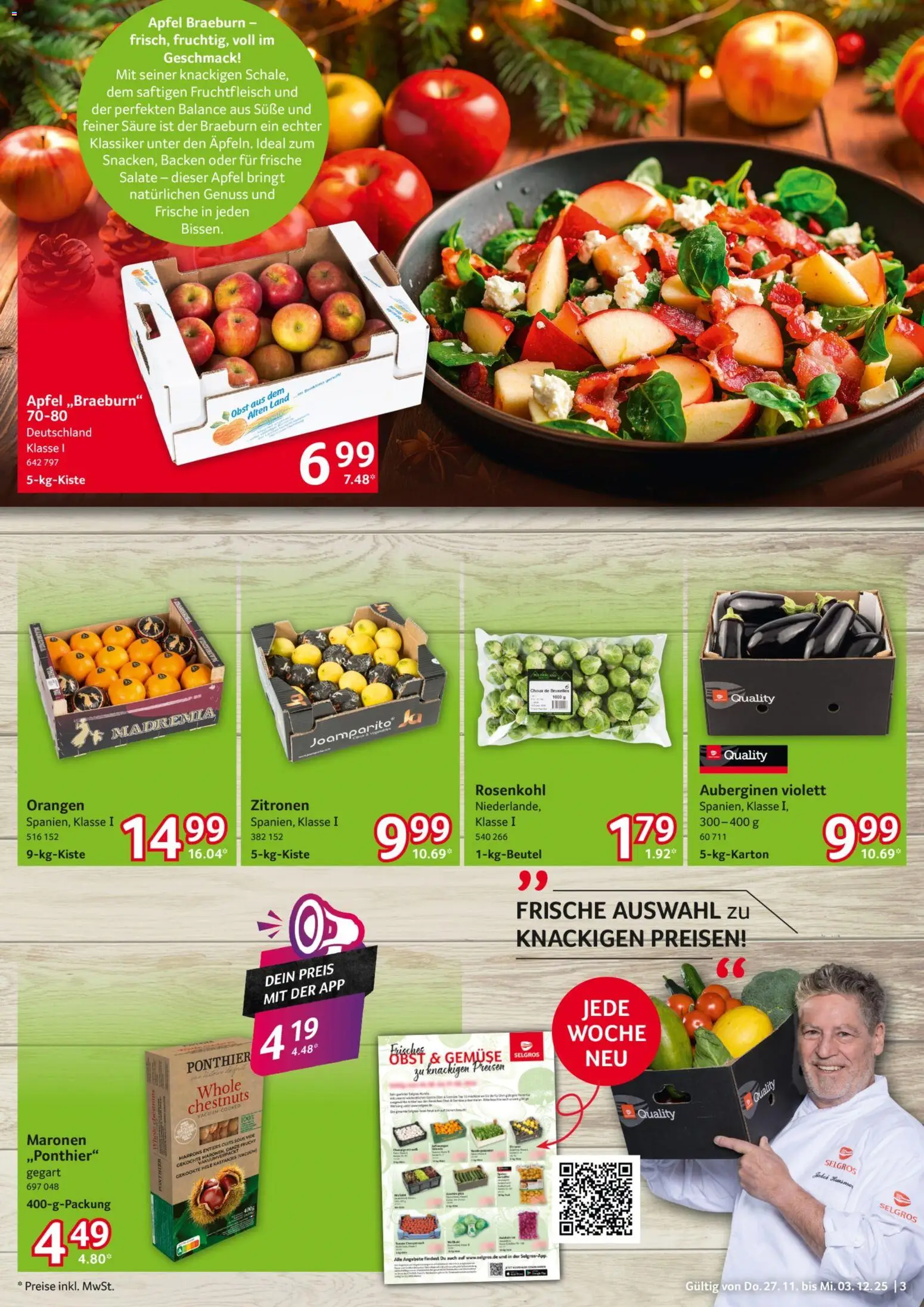 Selgros Prospekt 	 – gültig ab 27.11.2025 | Seite: 3 | Produkte: Äpfel, Orangen, Gemüse, Obst