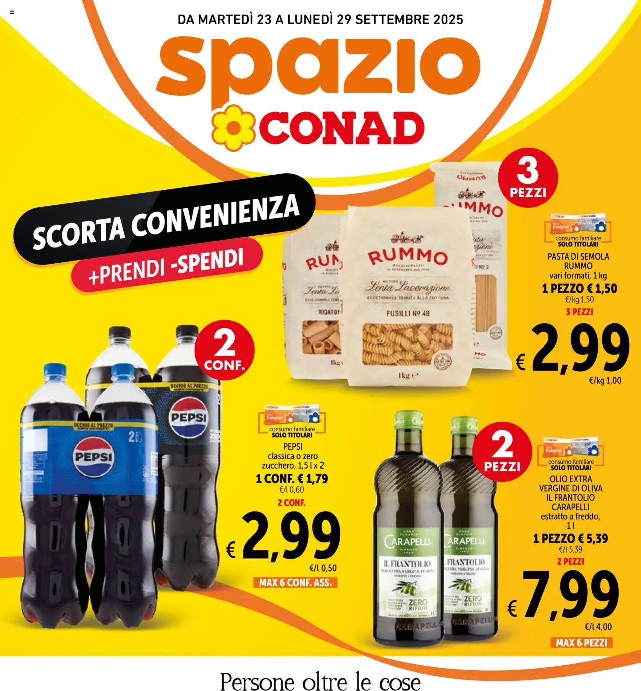 Volantino Spazio Conad del 23.09.2025 | Pagina: 1 | Prodotti: Olio, Pasta, Fusilli, Pepsi