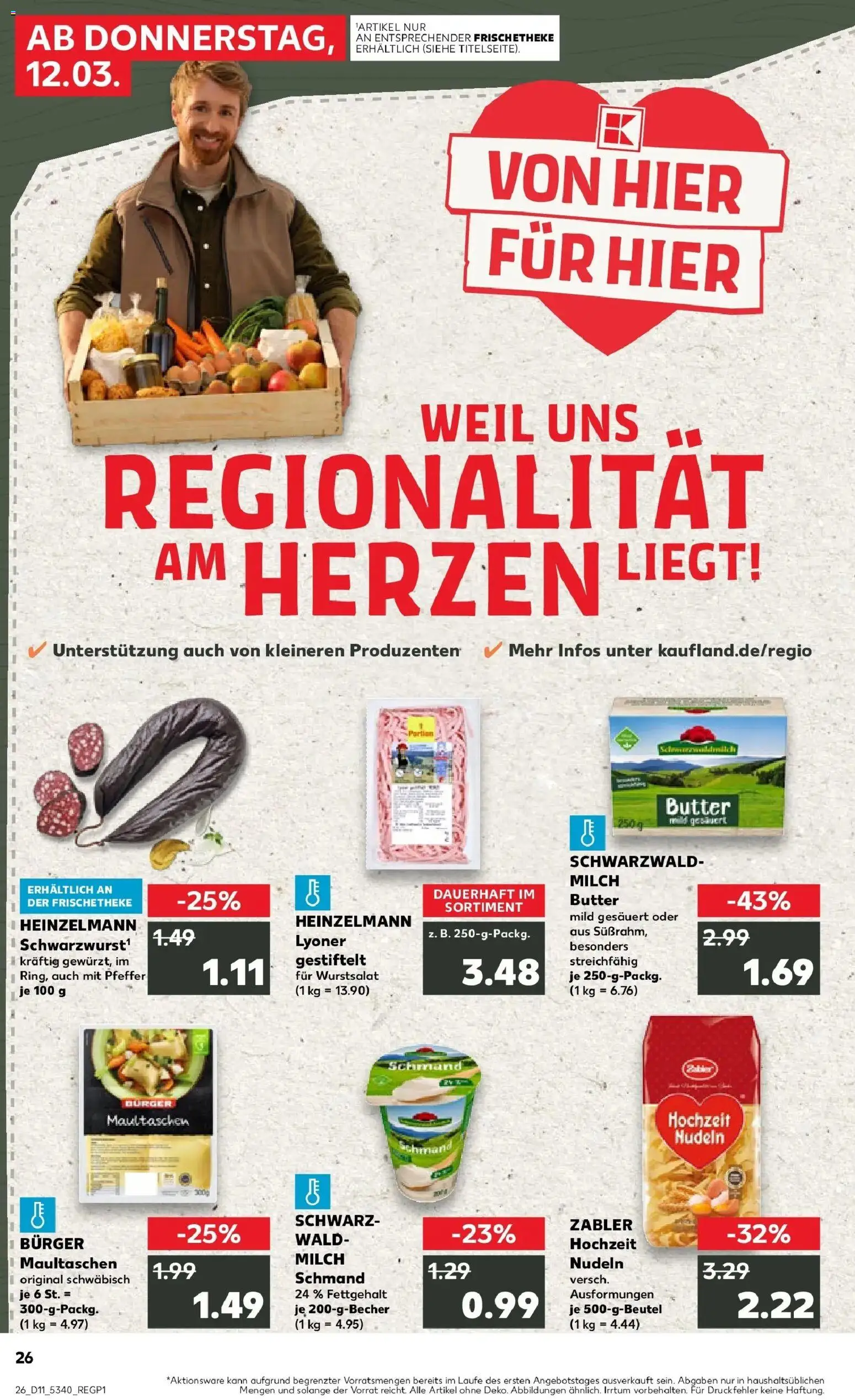 Kaufland Prospekt Tuttlingen	 – gültig ab 09.03.2026 | Seite: 38 | Produkte: Milch, Butter, Burger, Nudeln