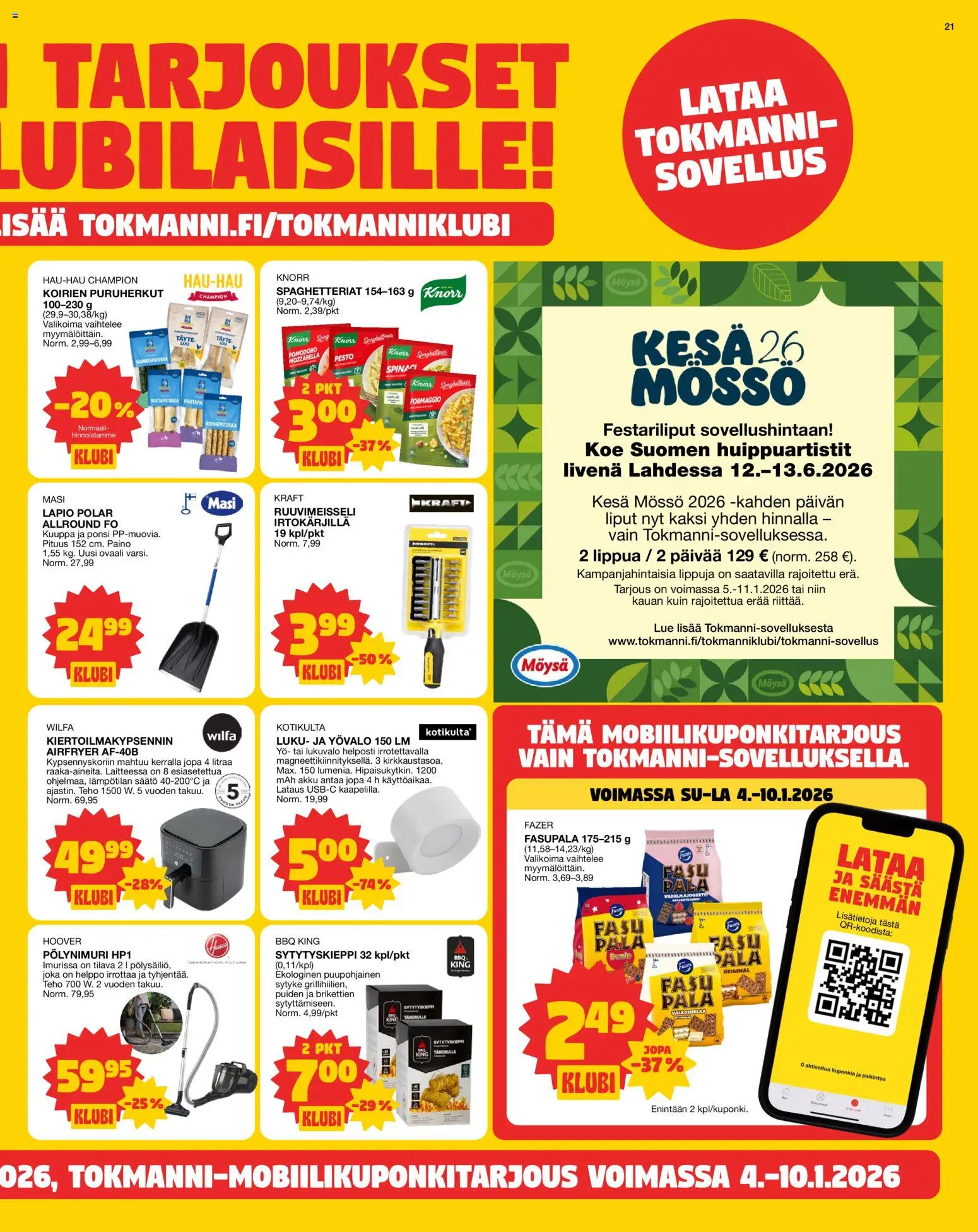 Tokmanni tarjoukset – voimassa 05.01.2026 alkaen | Sivu: 21 | Tuotteet: Mozzarella, Pesto, Pasta, Lapio