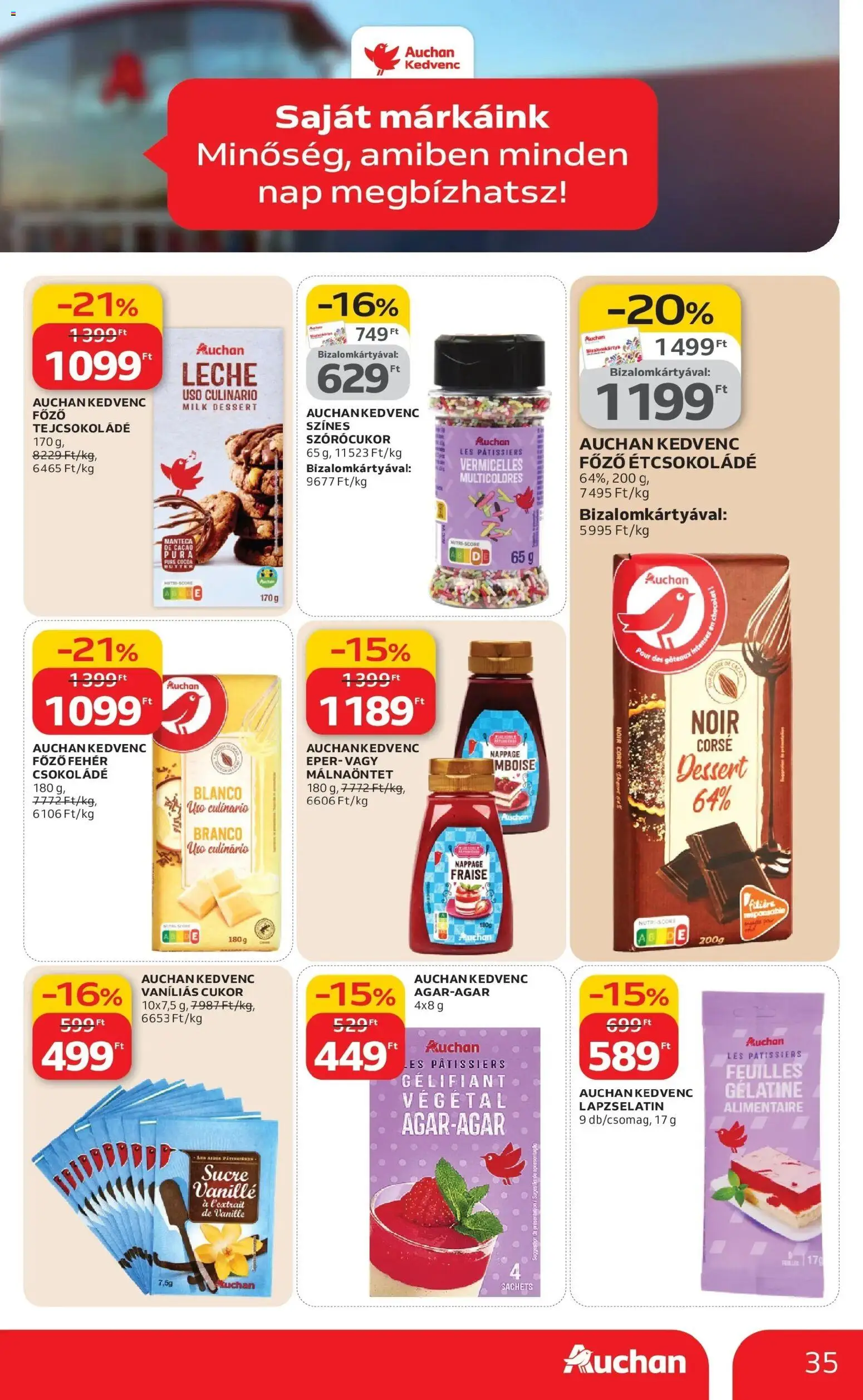 Auchan akciós ujság - amely érvényes a következő dátumtól: 12.03.2026 | Oldal: 35 | Termékek: Lapzselatin, Étcsokoládé, Tejcsokoládé, Csokoládé