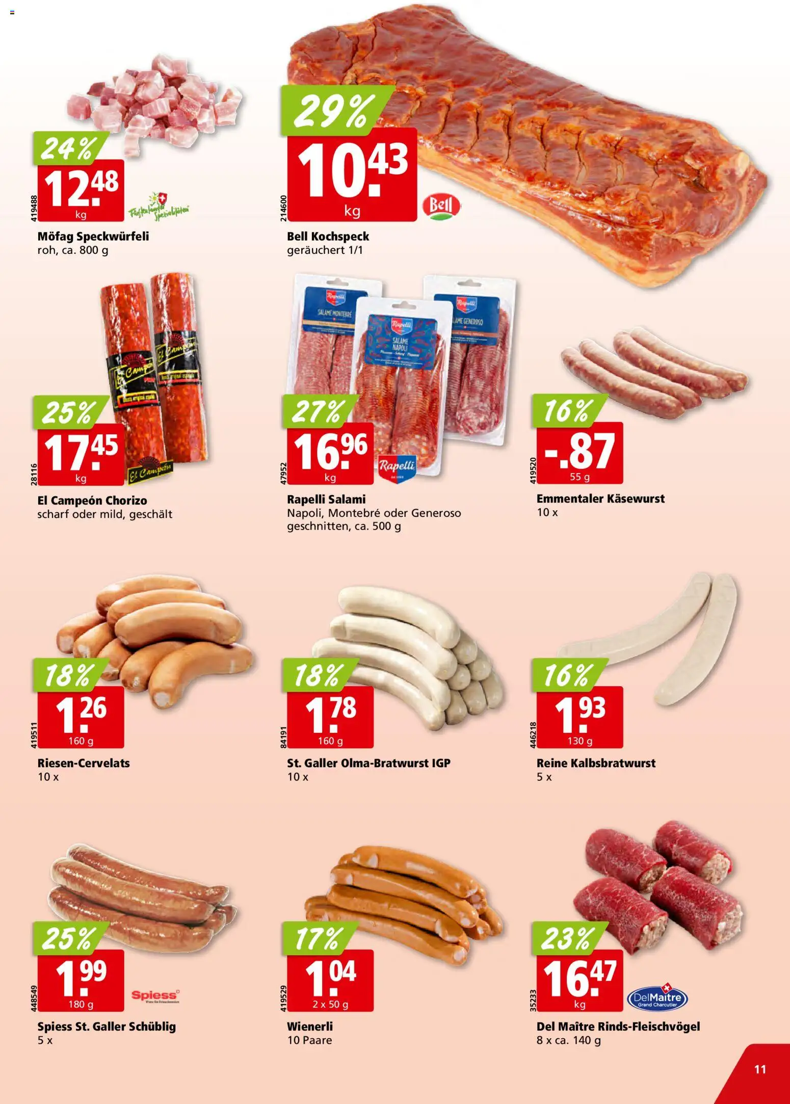 Aligro Aktionen Schlieren, Gossau SG, Frauenfeld, Rapperswil-Jona, Sargans, Bern, Brüttisellen, Pratteln, Emmen, Spreitenbach – gültig ab 19.01.2026 | Seite: 11 | Produkte: Salami