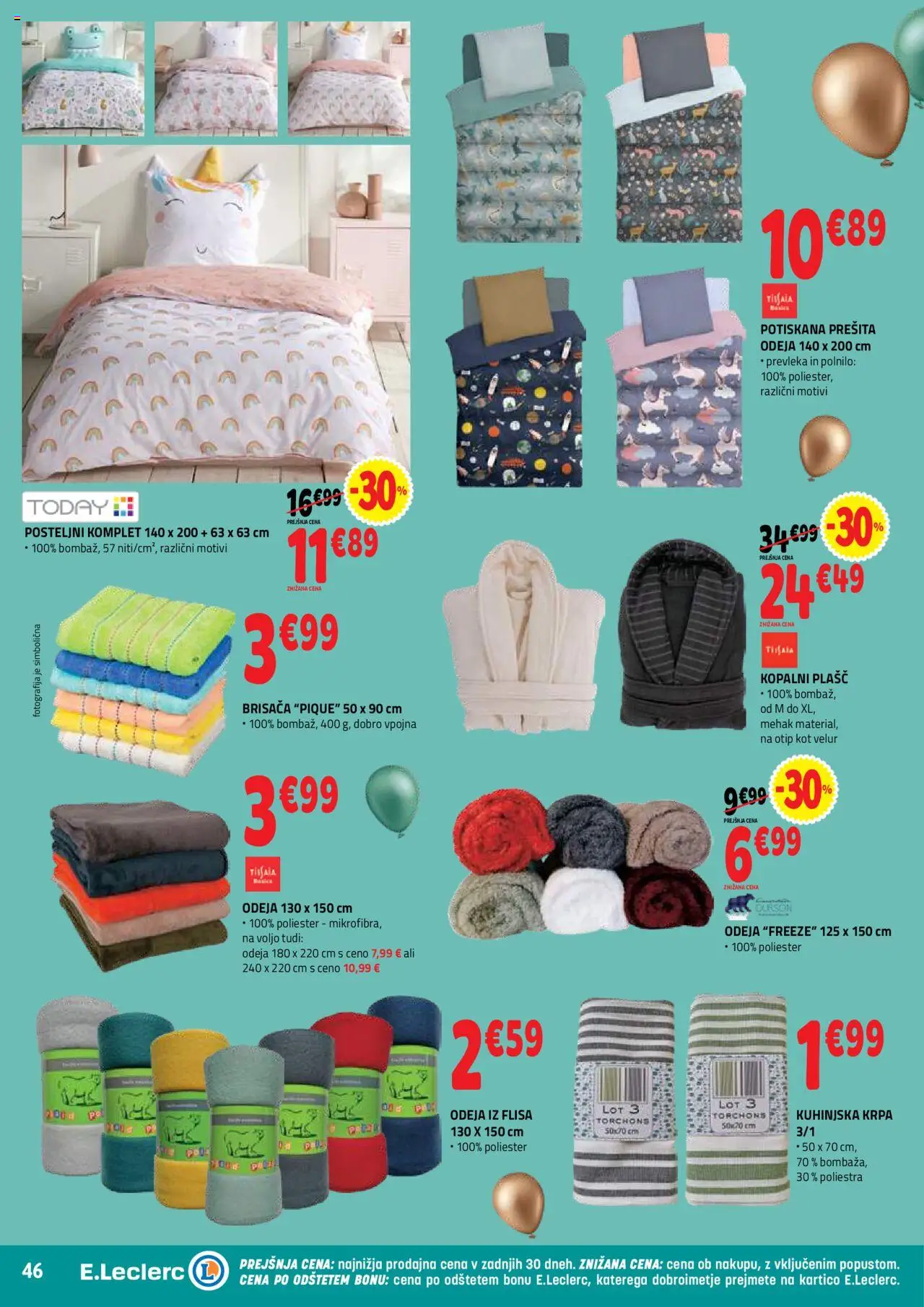 Novi E.leclerc katalog ponudbe – veljaven od 22.10.2025 | Stran: 46 | Izdelki: Prešita odeja, Prevleka, Odeja, Kopalni plasc