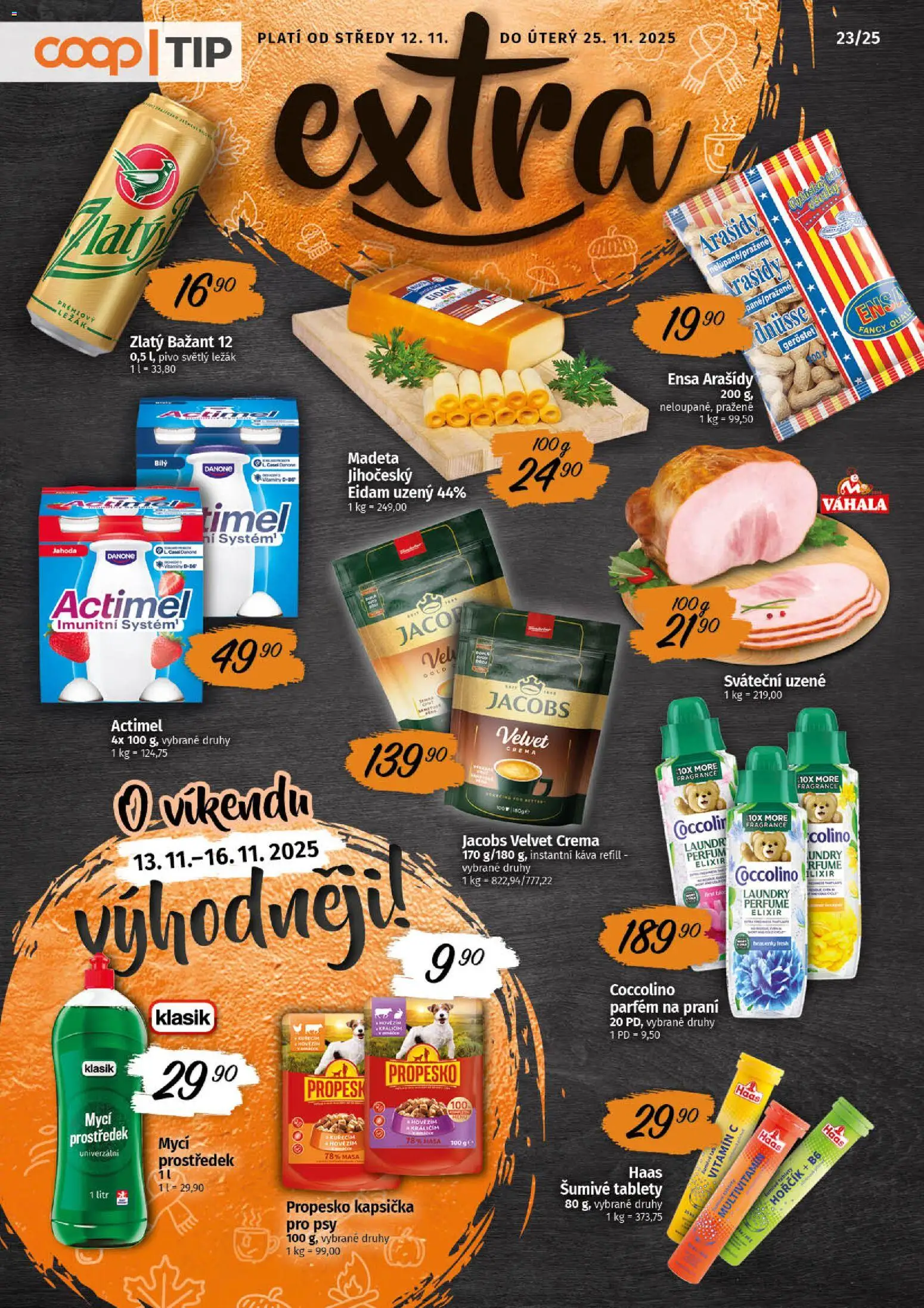 Coop leták - Tip Extra od 12.11.2025 | Strana: 1 | Produkty: Propesko, Arašídy, Crema, Jacobs velvet