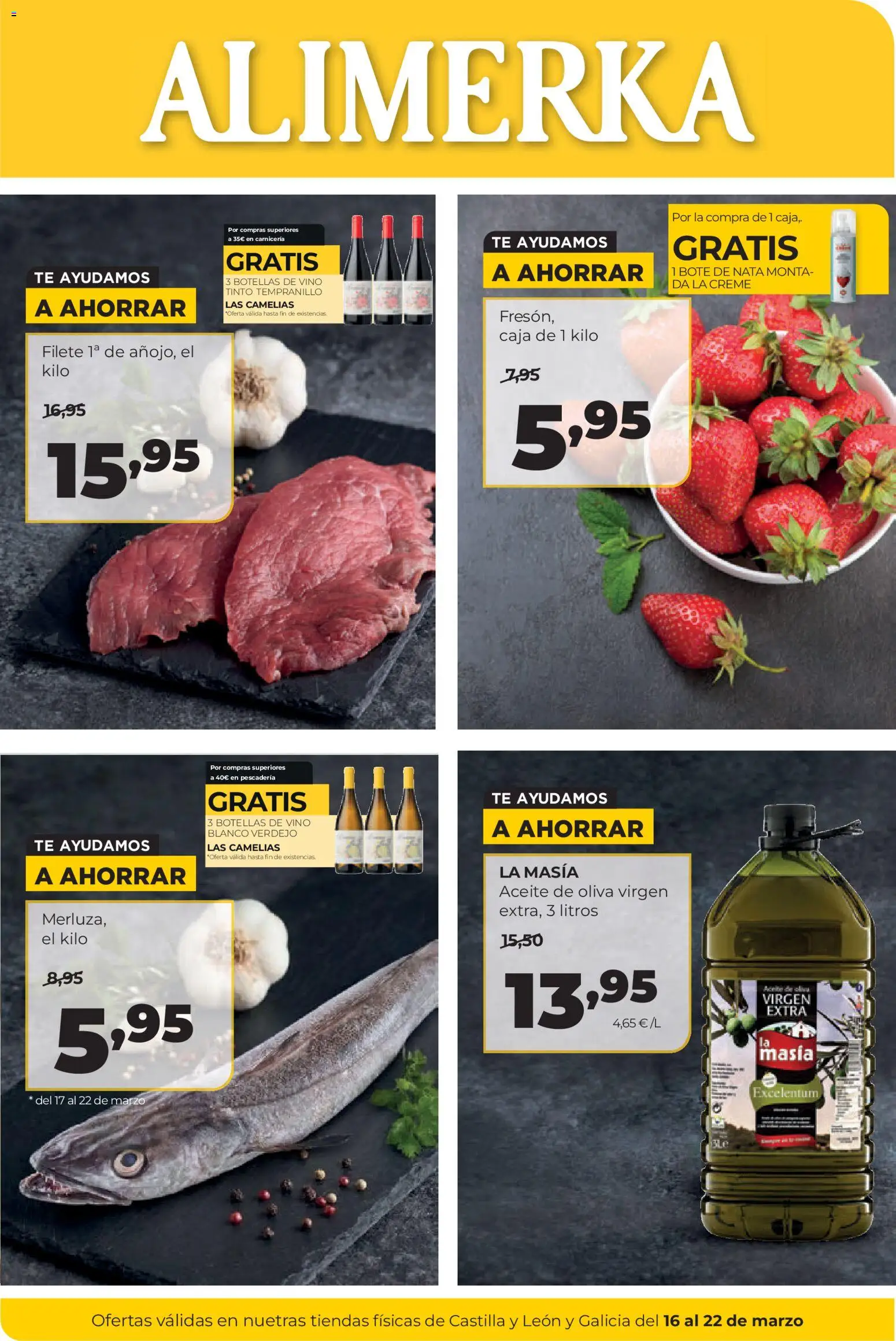 Alimerka folleto Castilla y León │ válido desde el 16.03.2026 | Página: 1 | Productos: Aceite, Aceite de oliva, Filete, Caja
