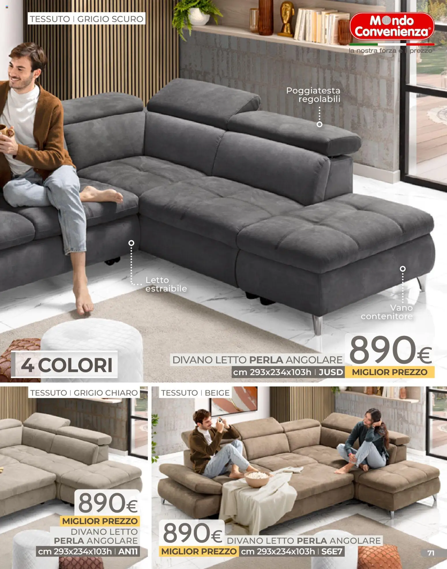 Volantino Mondo Convenienza del 04.01.2026 | Pagina: 71 | Prodotti: Divano letto, Contenitore, Letto, Divano