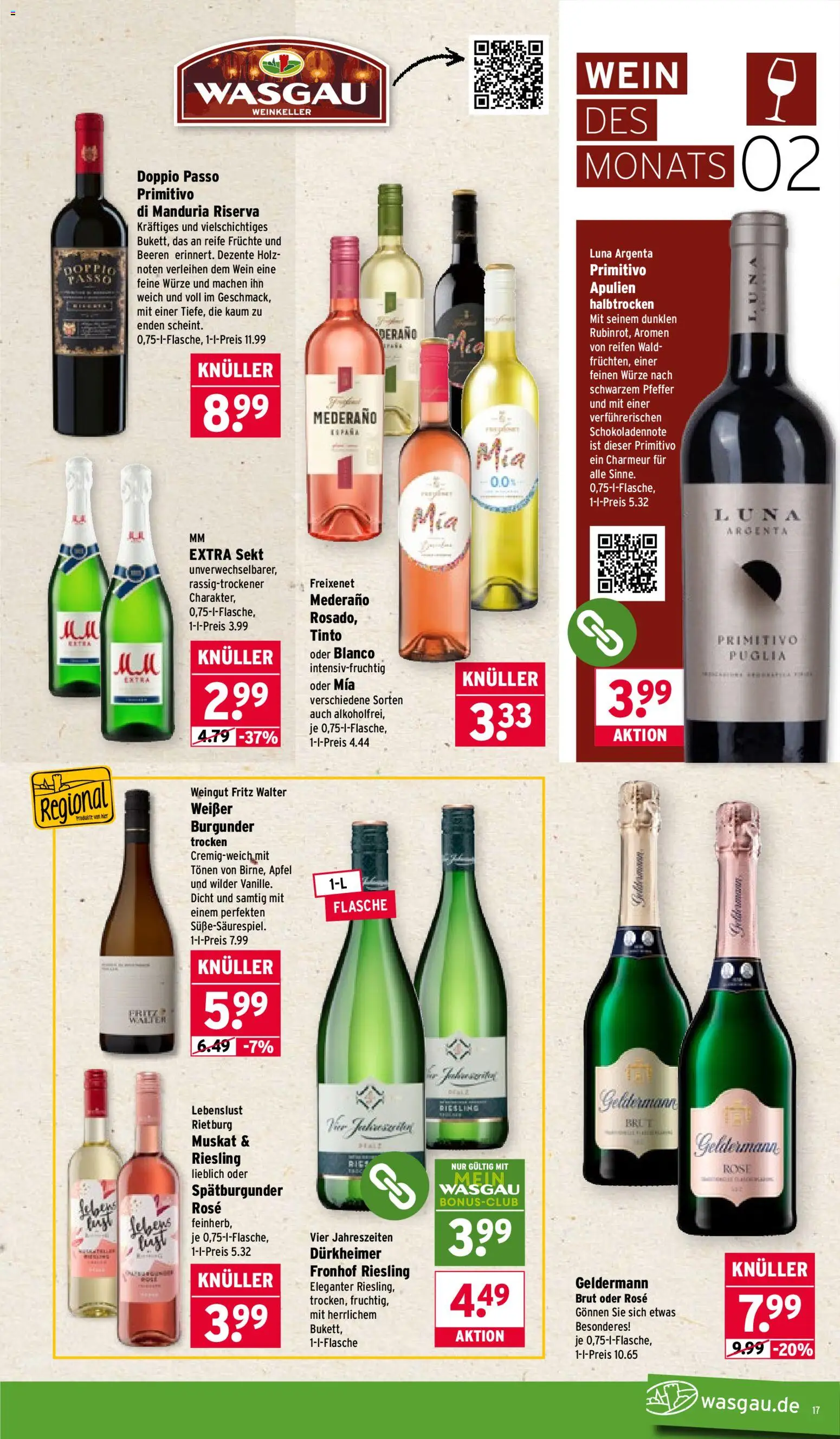 Wasgau Prospekt 	 – gültig ab 02.02.2026 | Seite: 17 | Produkte: Sekt, Äpfel, Pfeffer, Doppio Passo