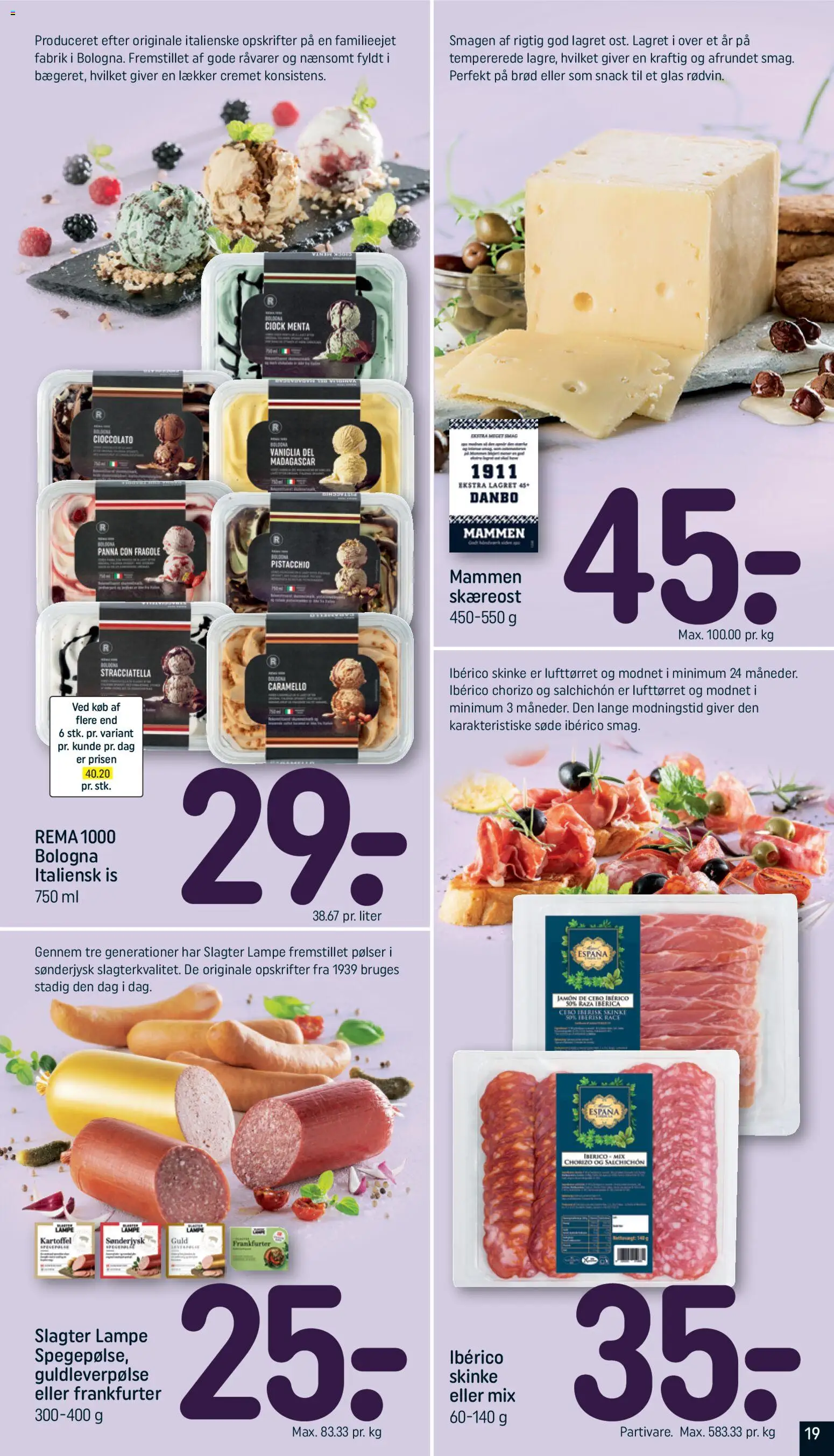 Rema 1000 tilbudsavis – gyldig fra 28.03.2026 | Side: 19 | Produkter: Pølser, Skinke, Is, Søm